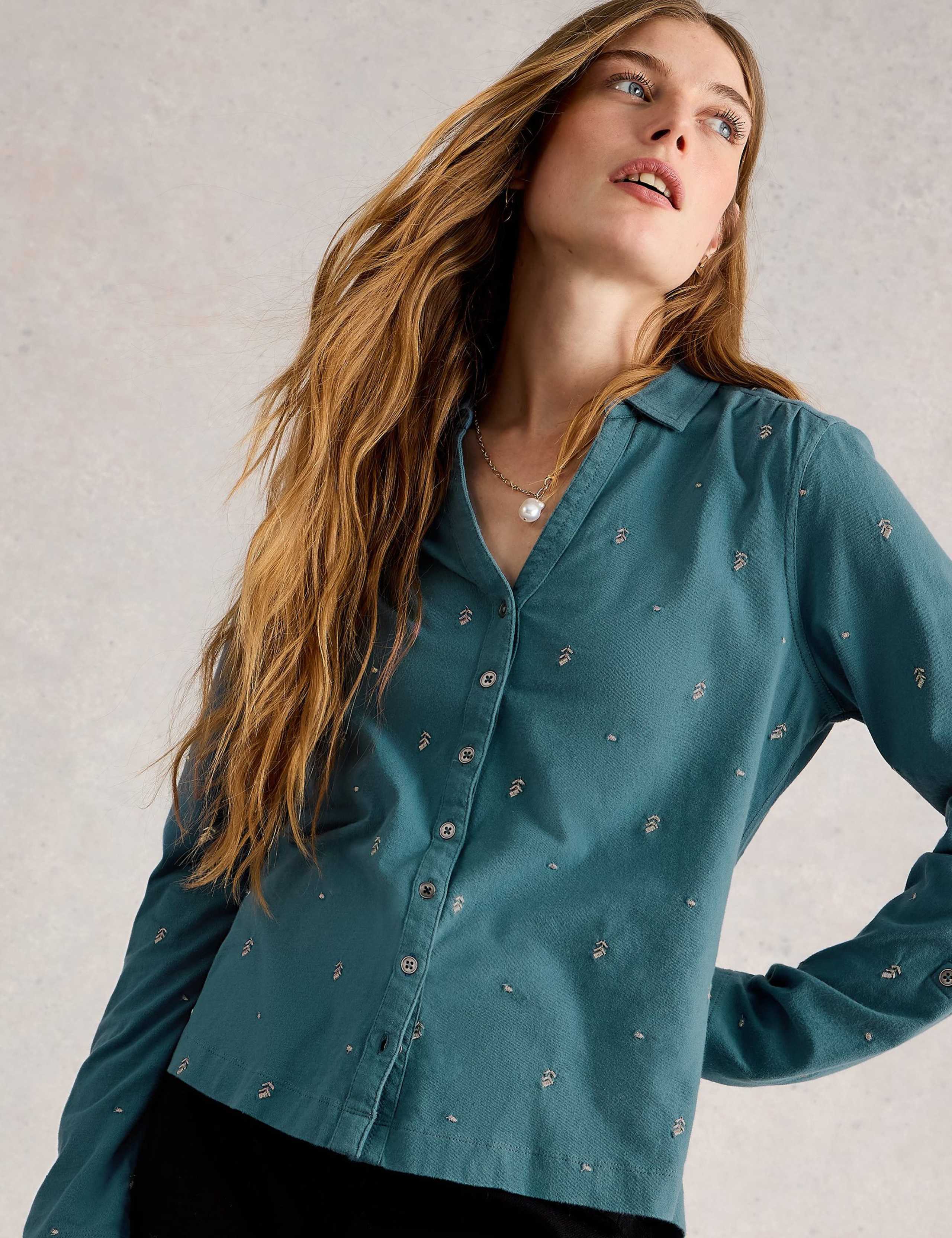 Jersey Embroidered Button Through Shirt 6 of 6
