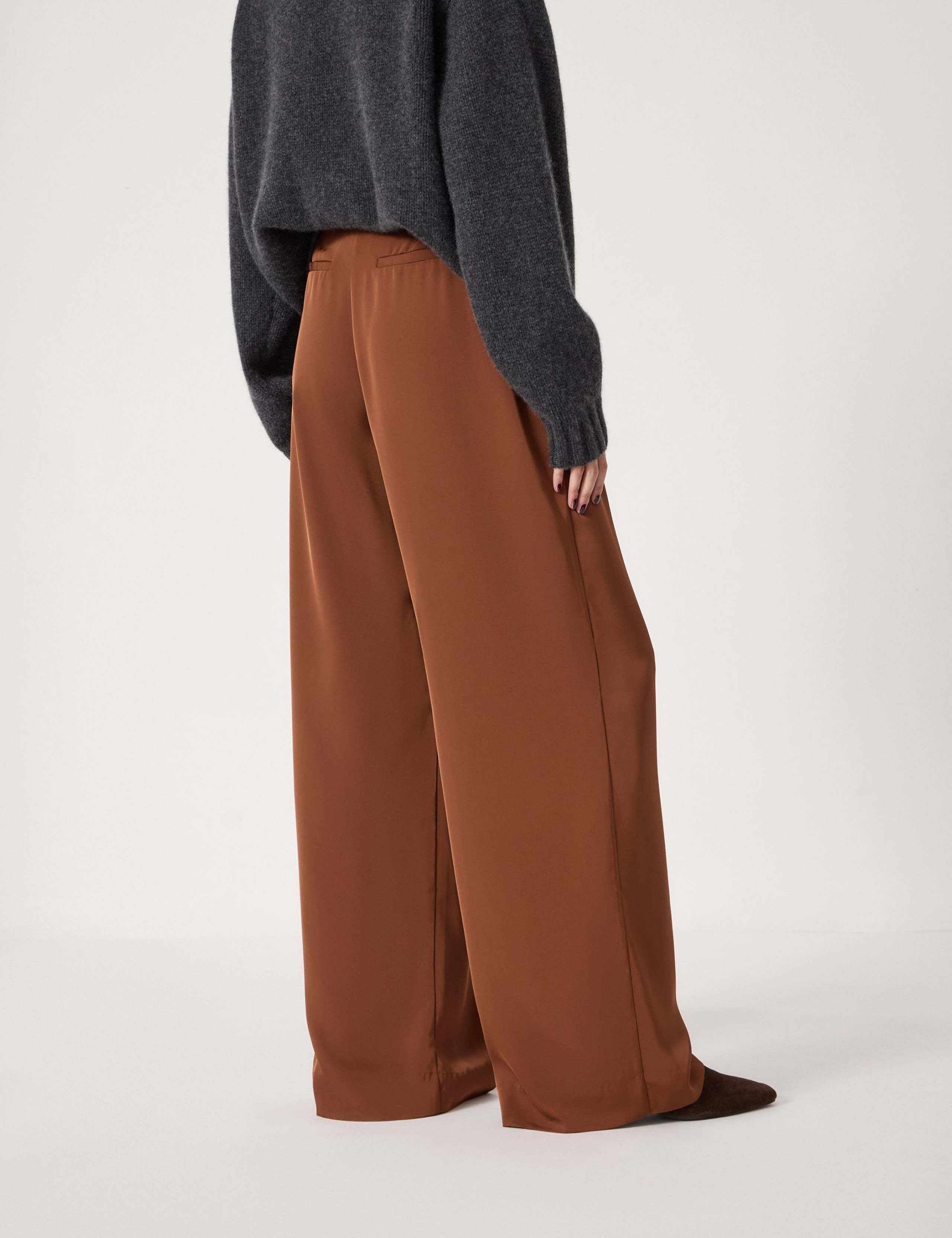 Satin Twill Pleat Front Wide Leg Trousers 5 of 6