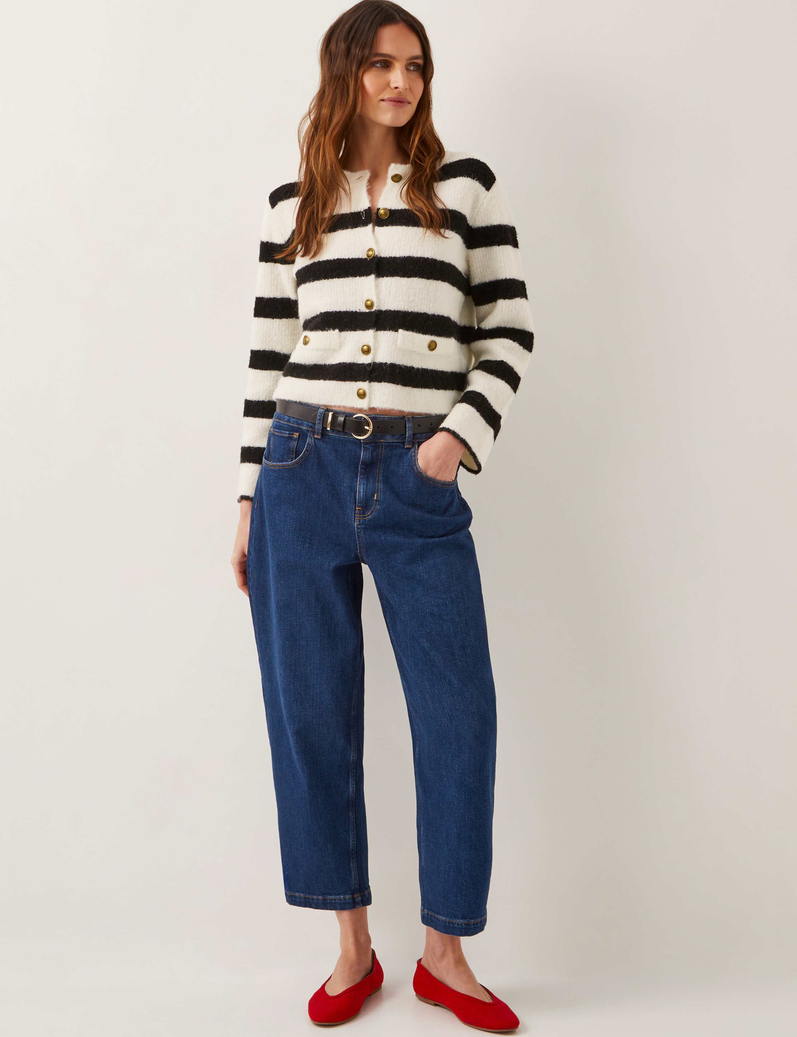 Striped Button Front Cardigan with Wool 2 of 4