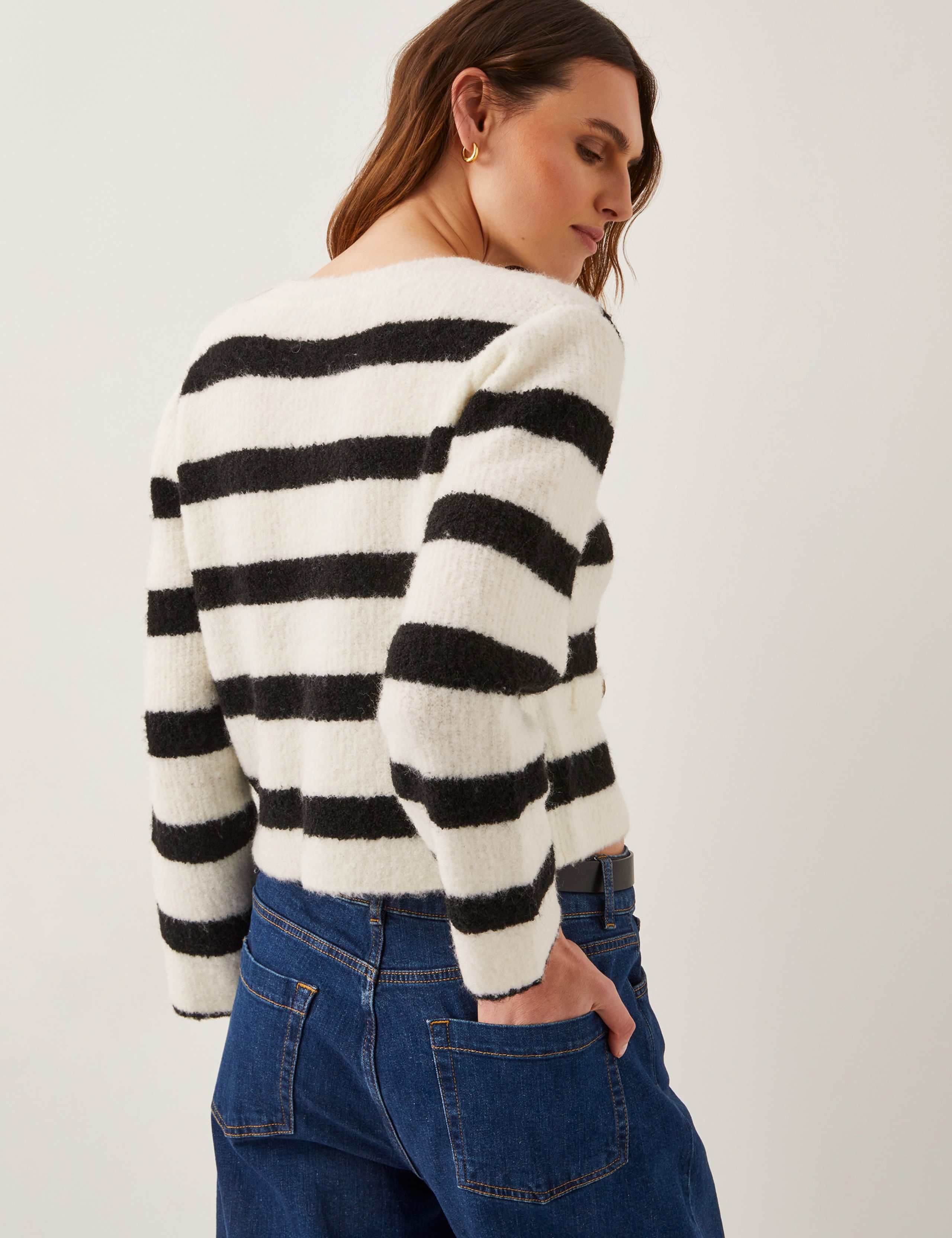 Striped Button Front Cardigan with Wool 4 of 4