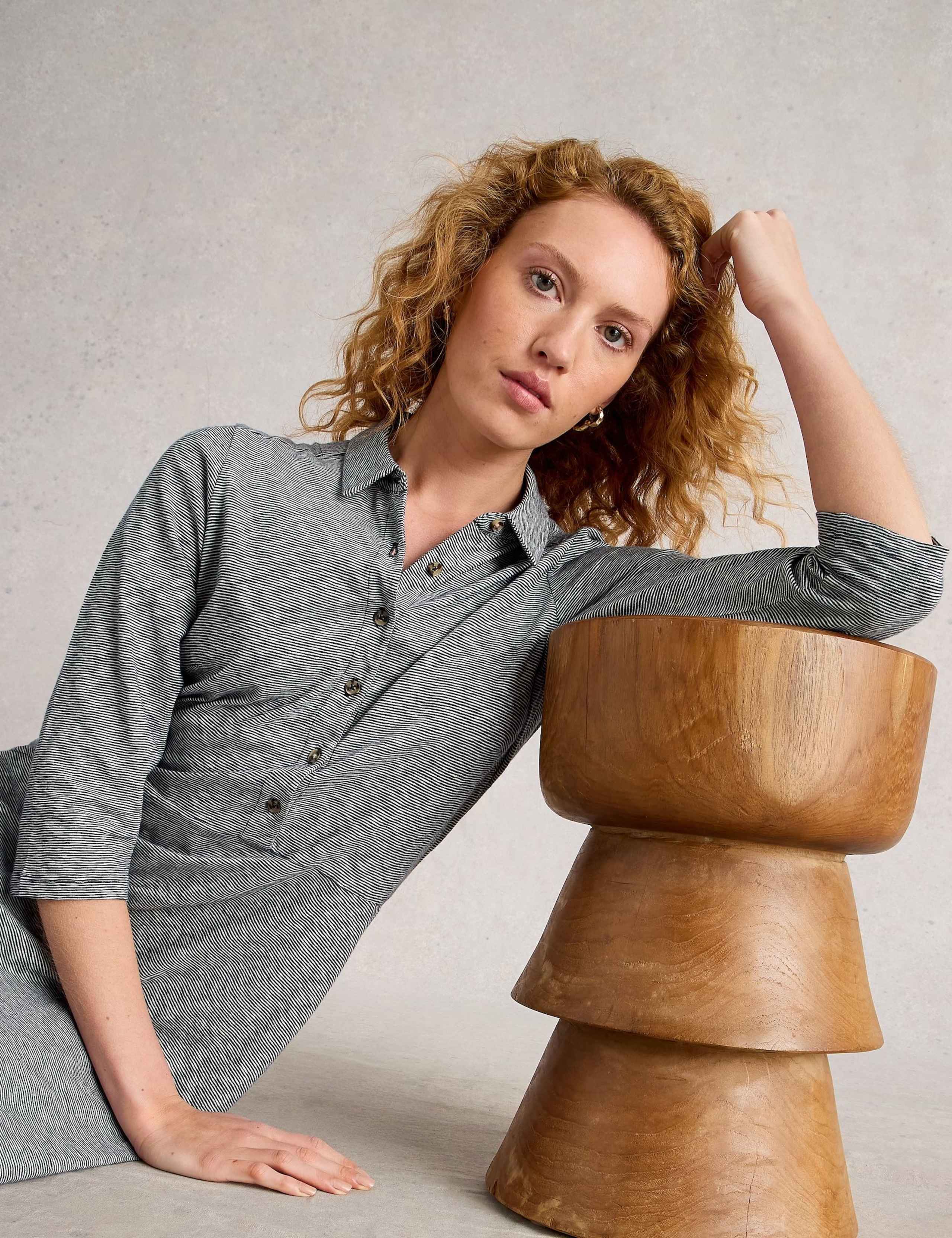 Cotton Blend Jersey Striped Shirt Dress 4 of 6