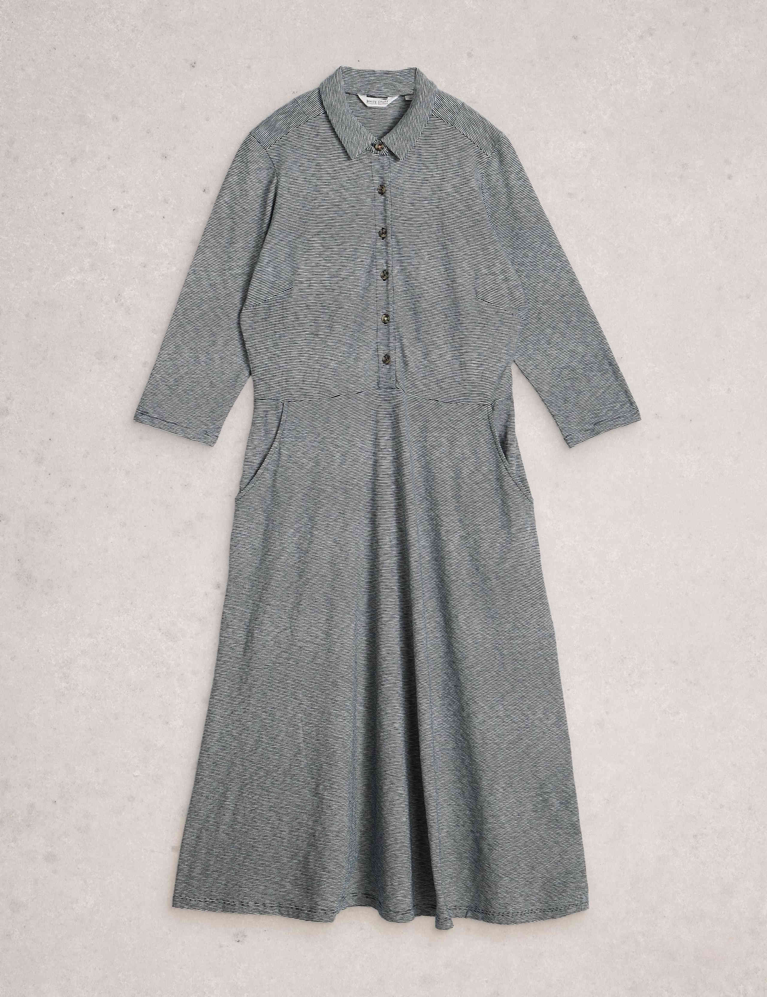 Cotton Blend Jersey Striped Shirt Dress 2 of 6
