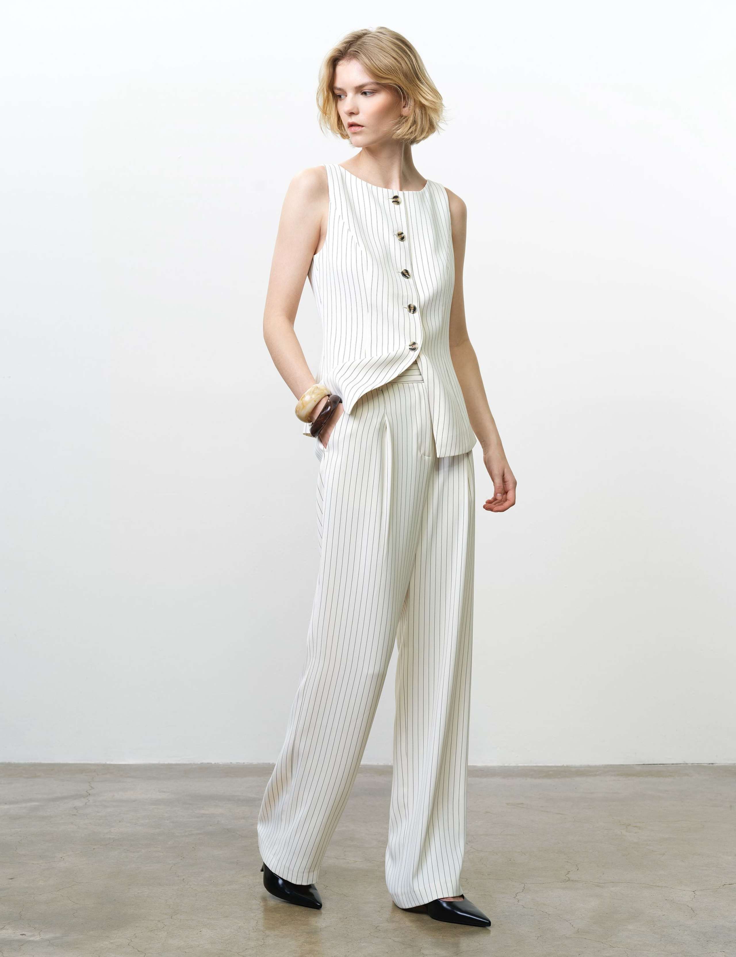 Pinstripe Pleat Front Wide Leg Trousers 1 of 6