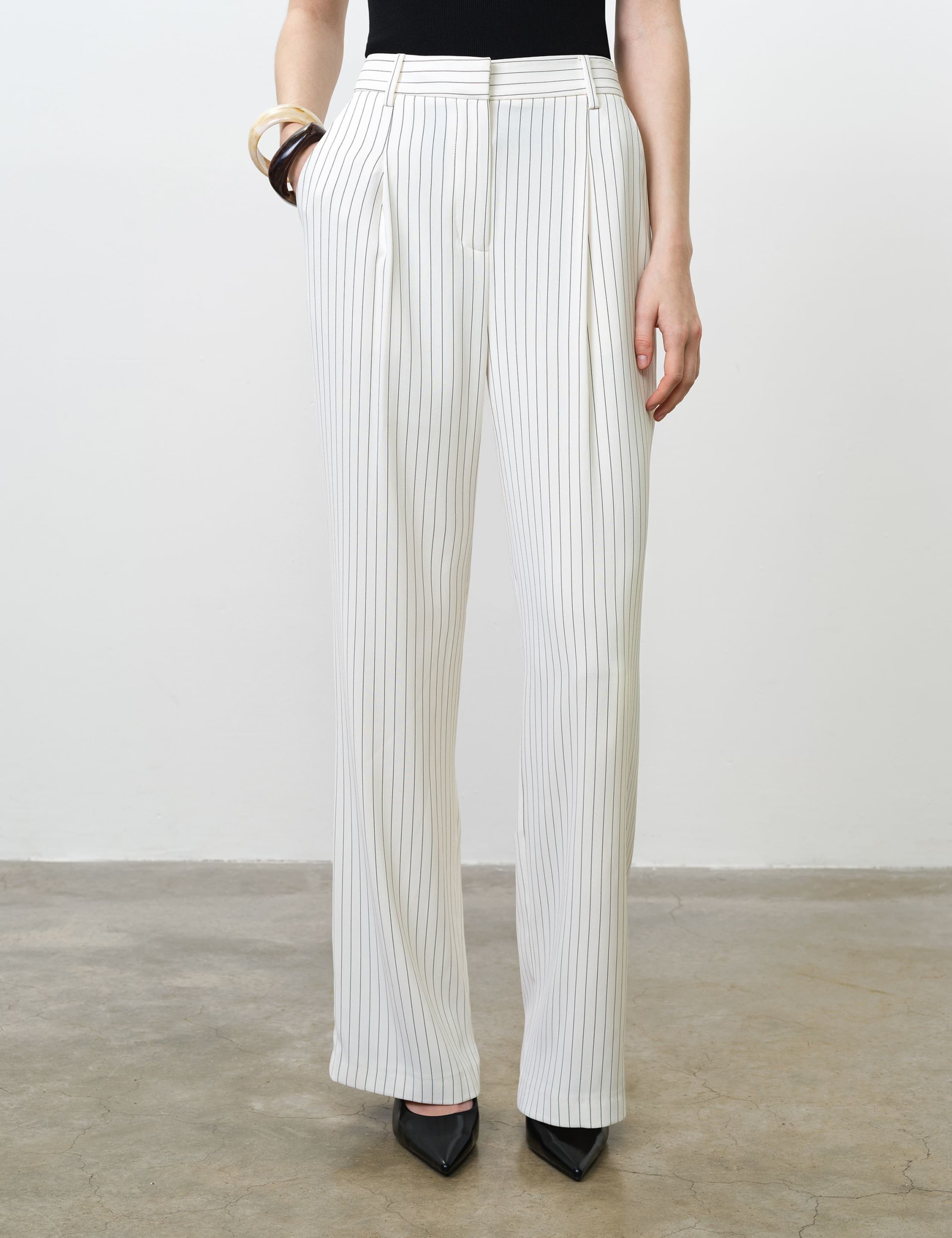 Pinstripe Pleat Front Wide Leg Trousers 3 of 6