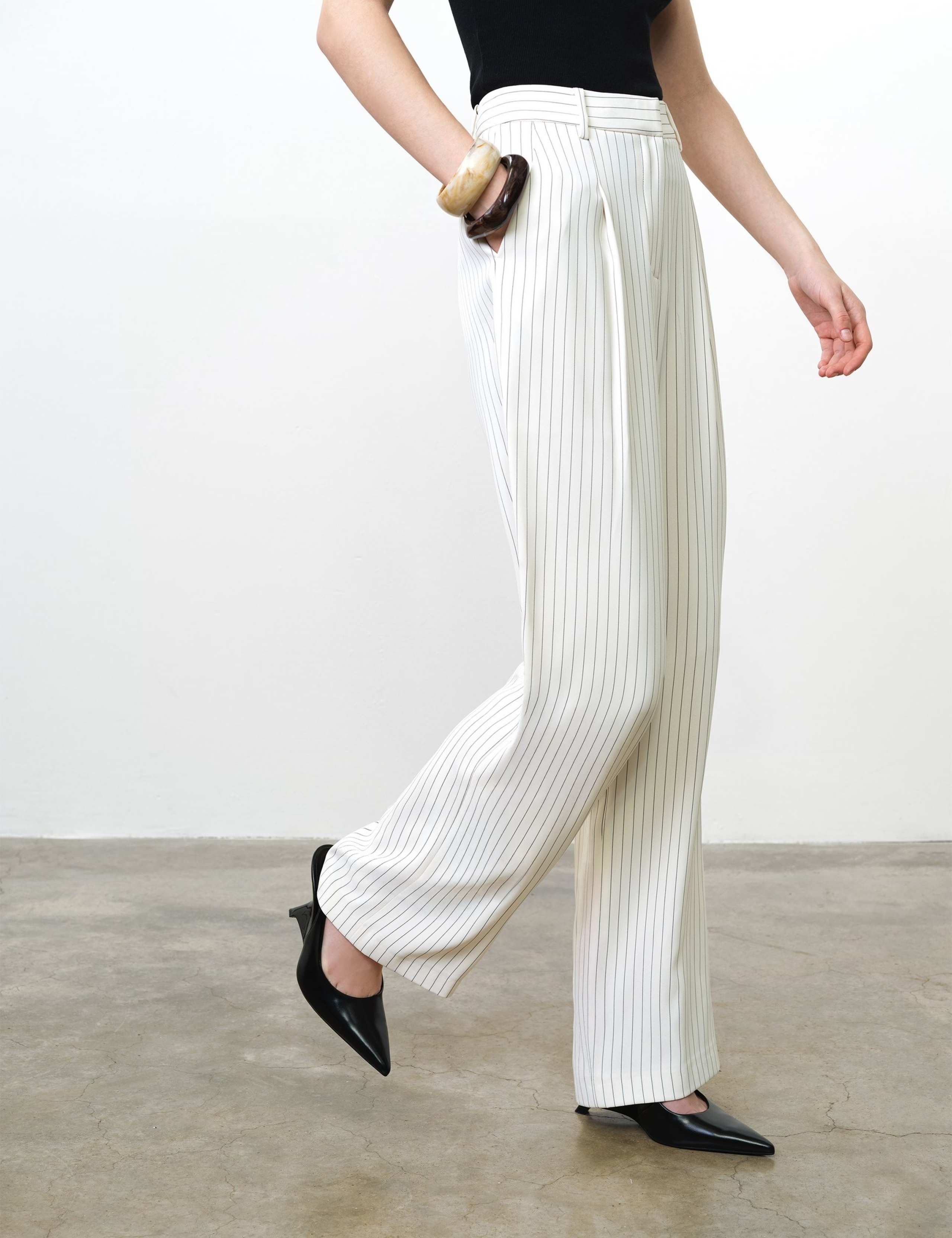 Pinstripe Pleat Front Wide Leg Trousers 4 of 6