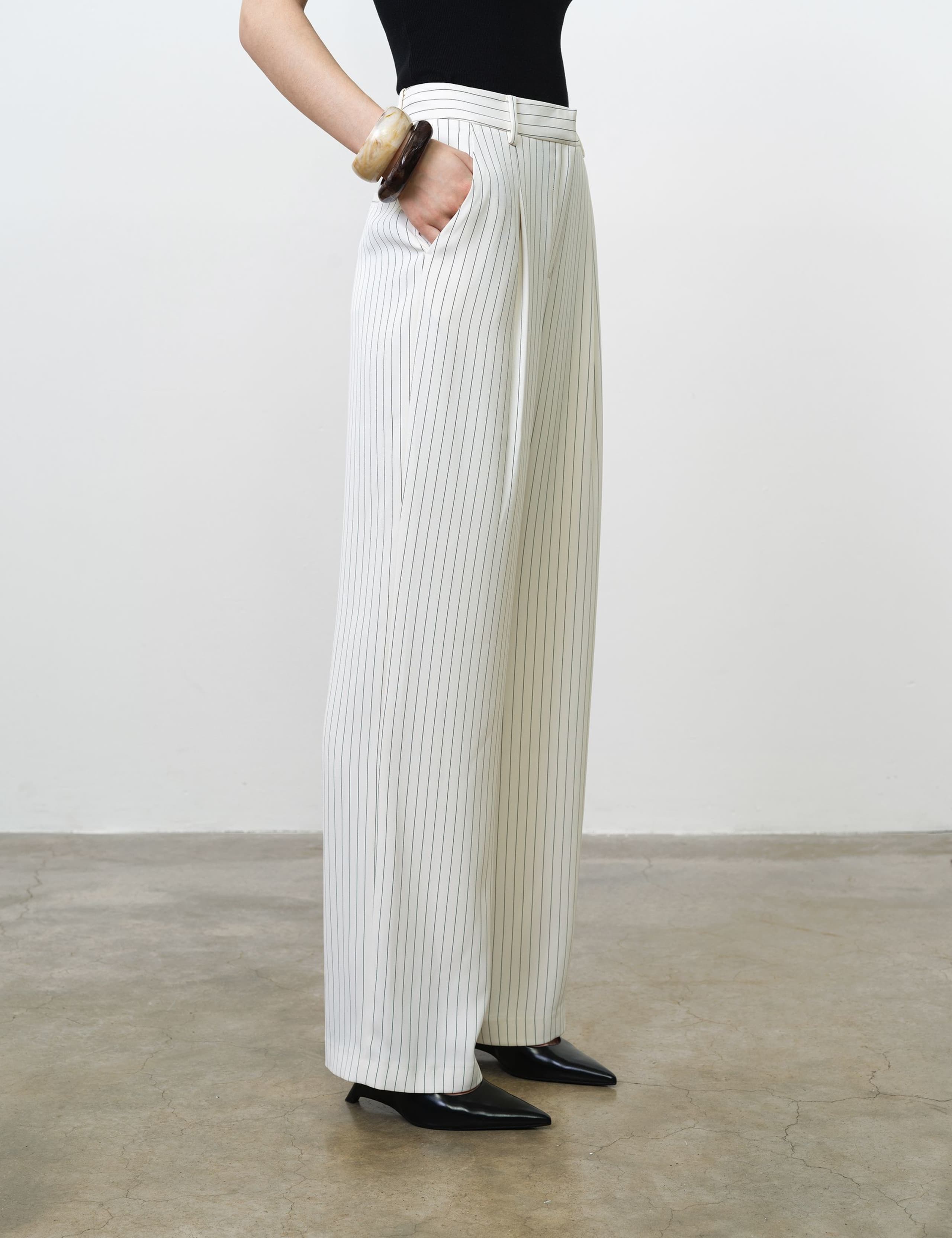 Pinstripe Pleat Front Wide Leg Trousers 5 of 6