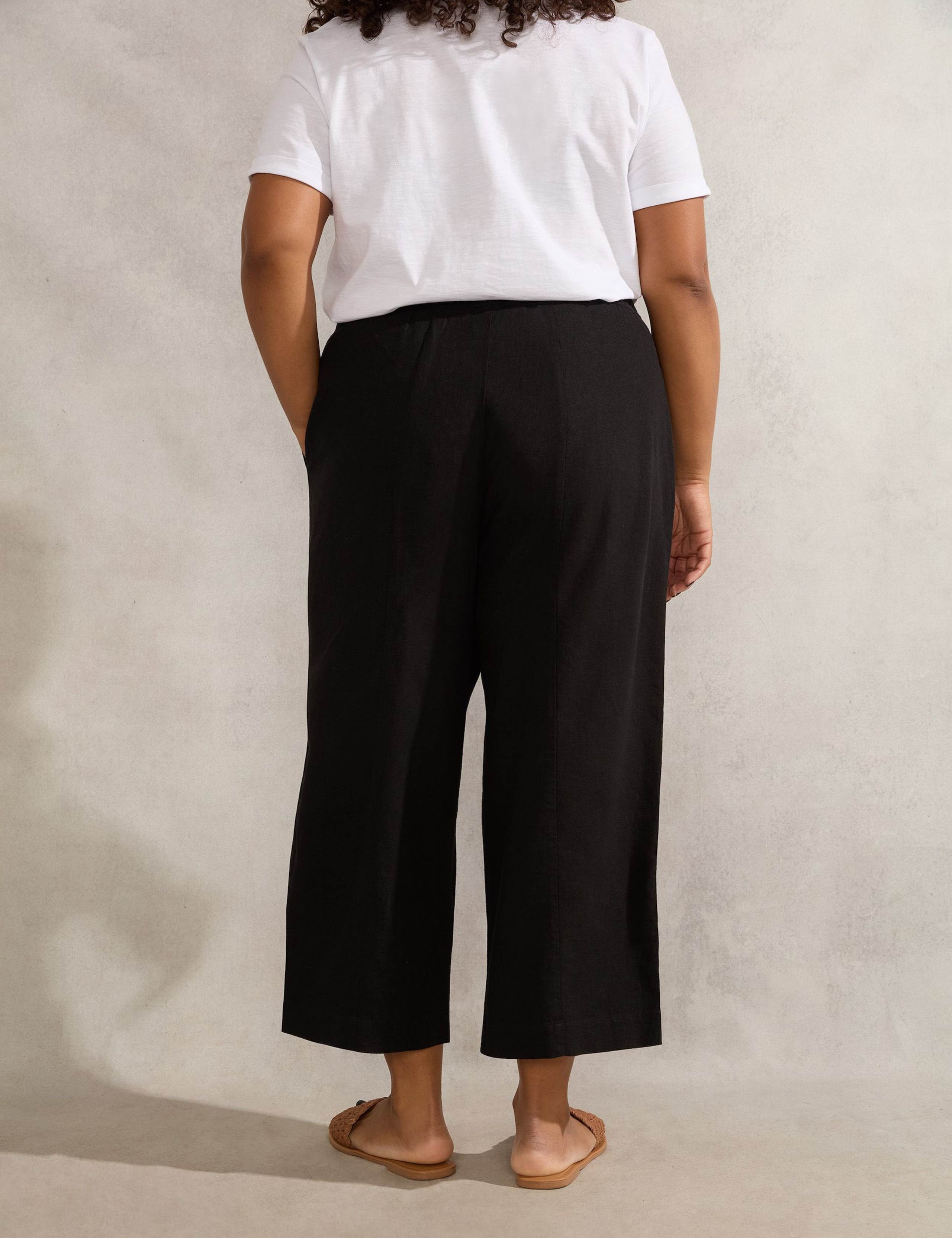 Linen Blend Wide Leg Cropped Trousers 2 of 3