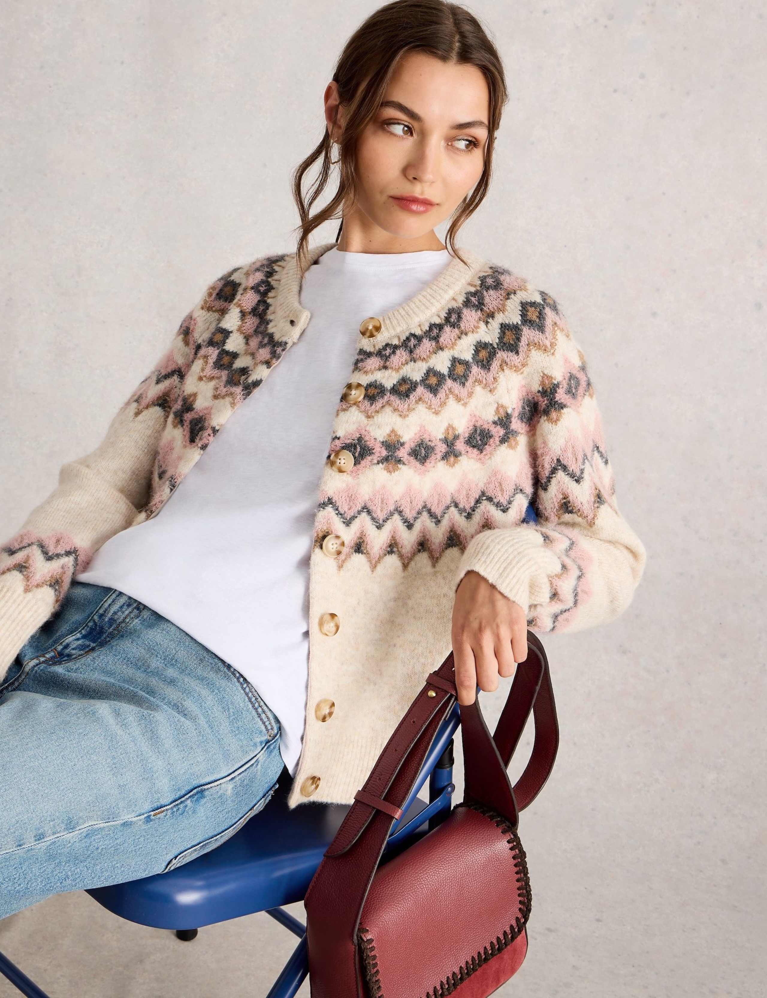 Fair Isle Button Front Cardigan with Wool 3 of 6