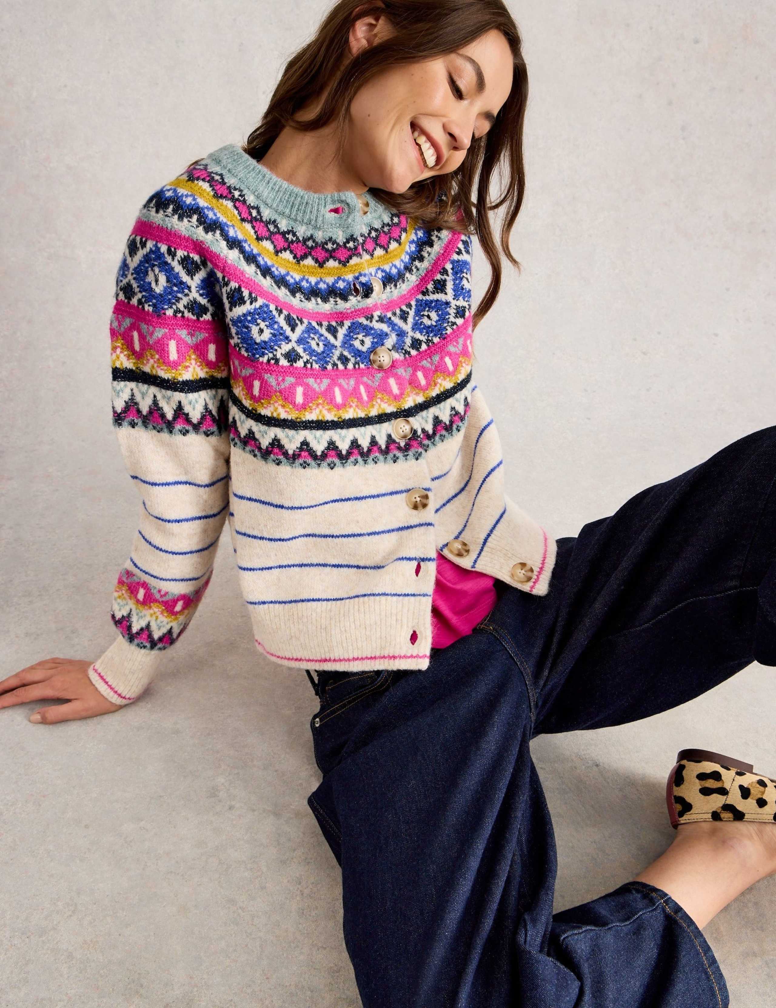 Fair Isle Button Front Cardigan with Wool 3 of 6