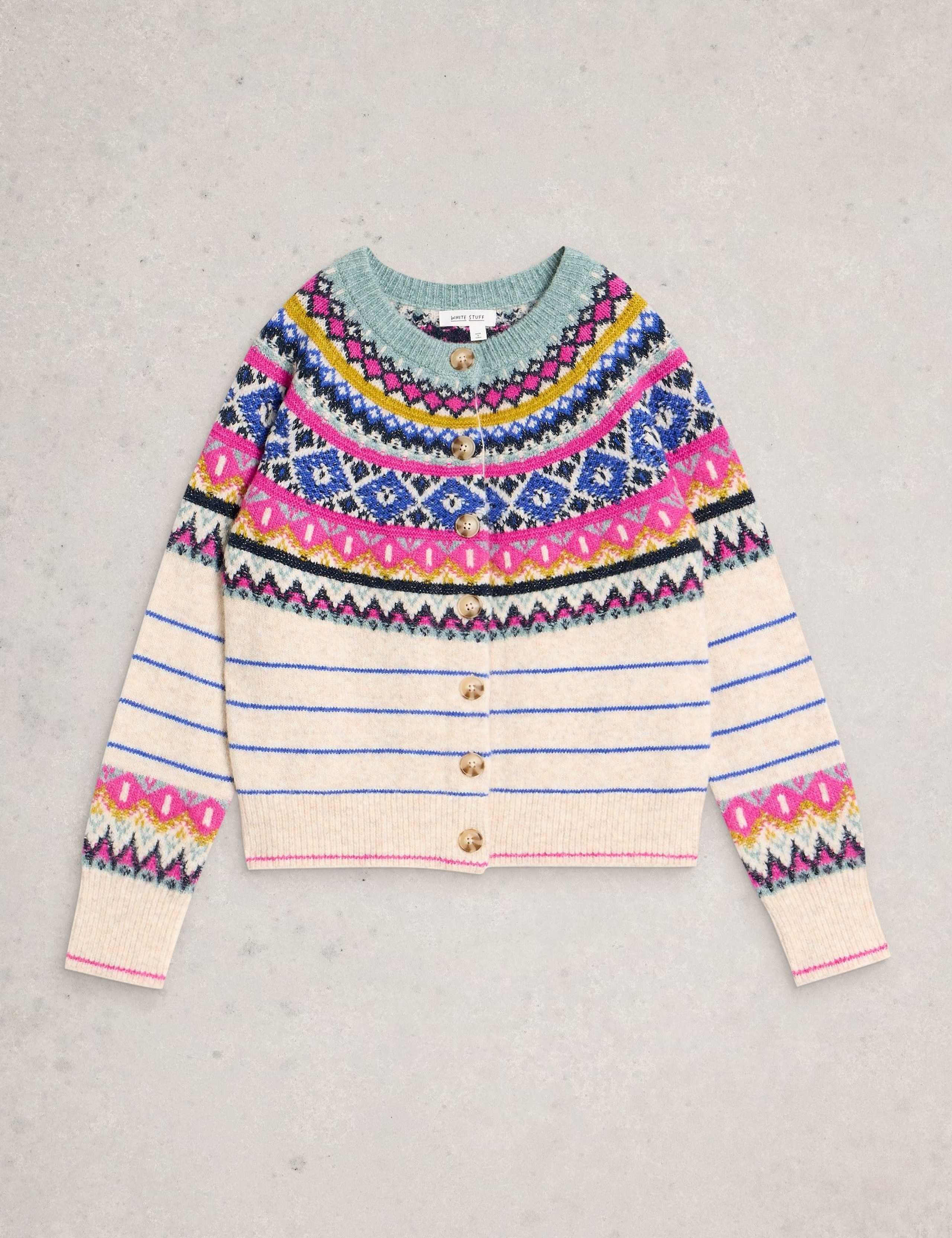 Fair Isle Button Front Cardigan with Wool 2 of 6