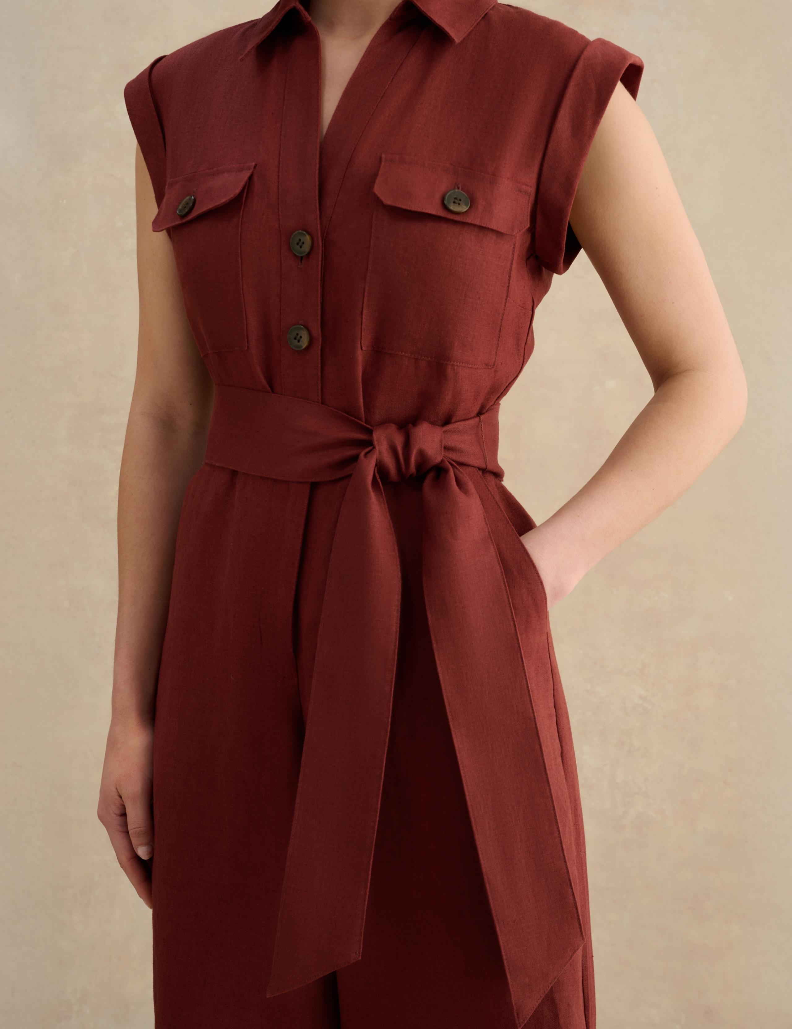 Pure Linen Button Front Cropped Jumpsuit 5 of 5
