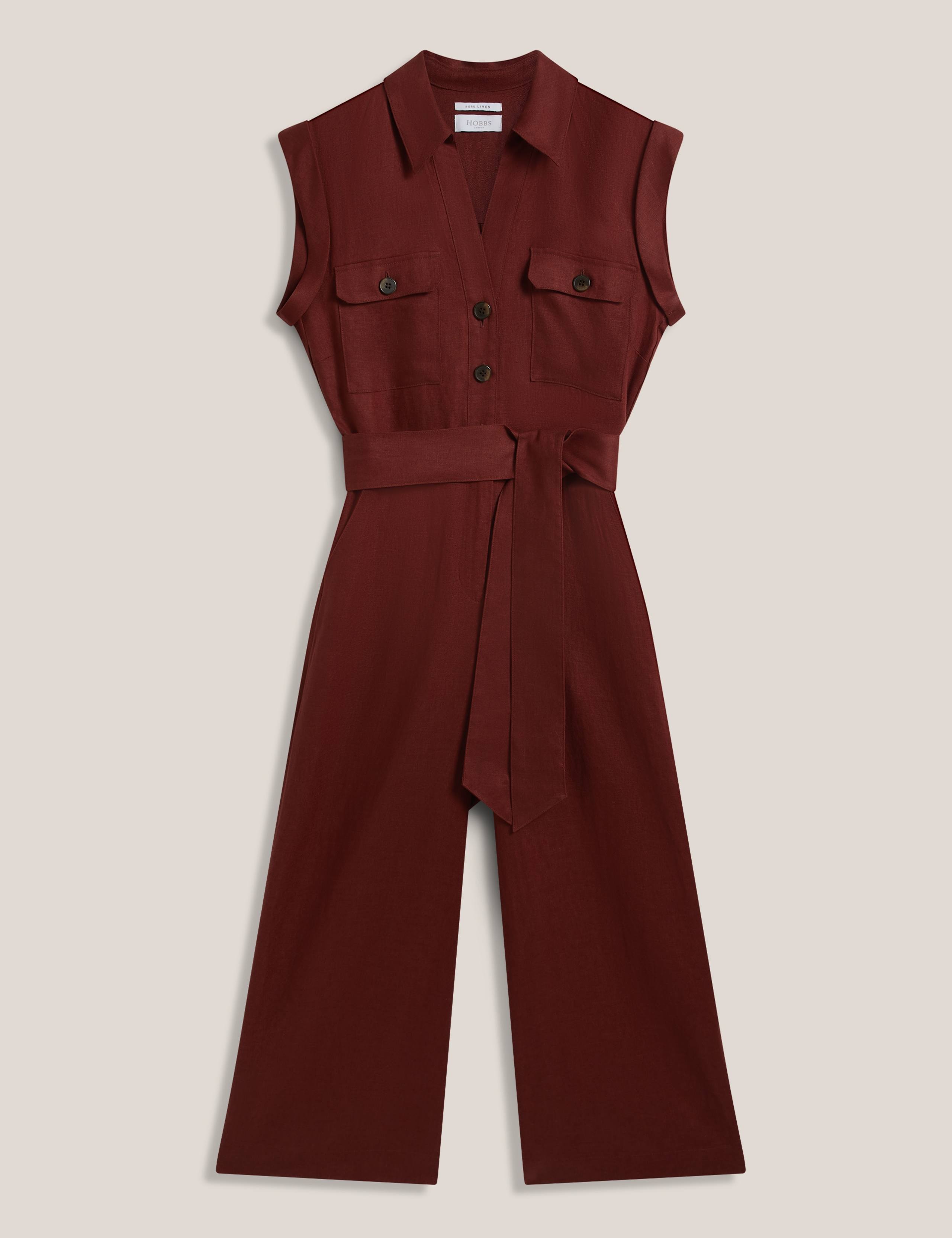 Pure Linen Button Front Cropped Jumpsuit 1 of 5