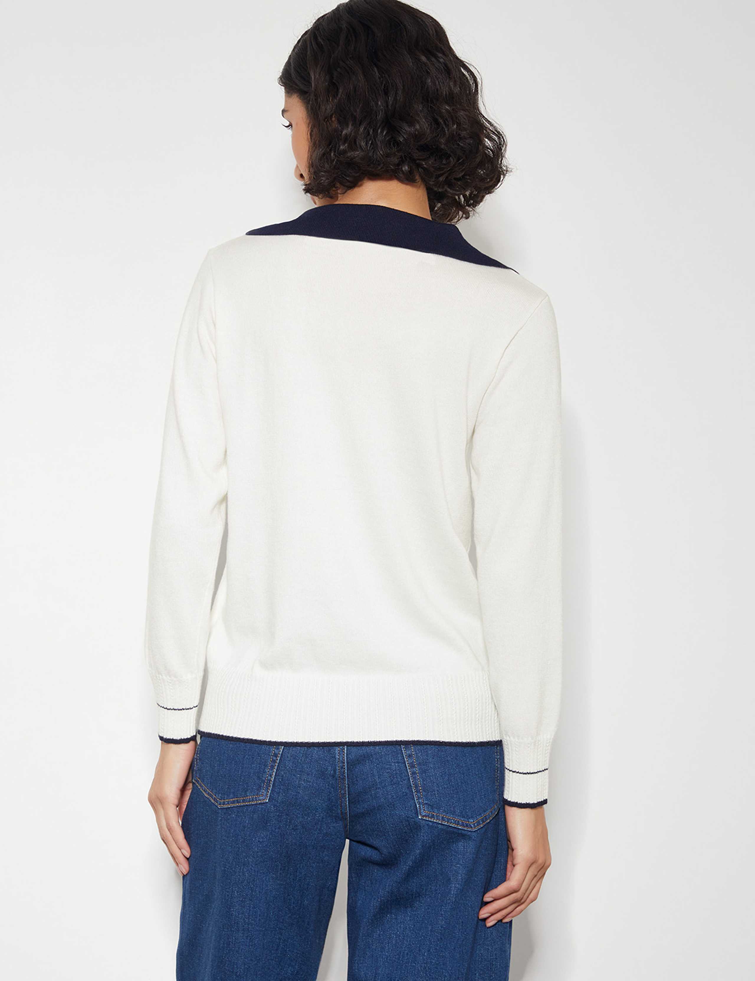 Collared V-Neck Button Detail Jumper with Wool 5 of 5