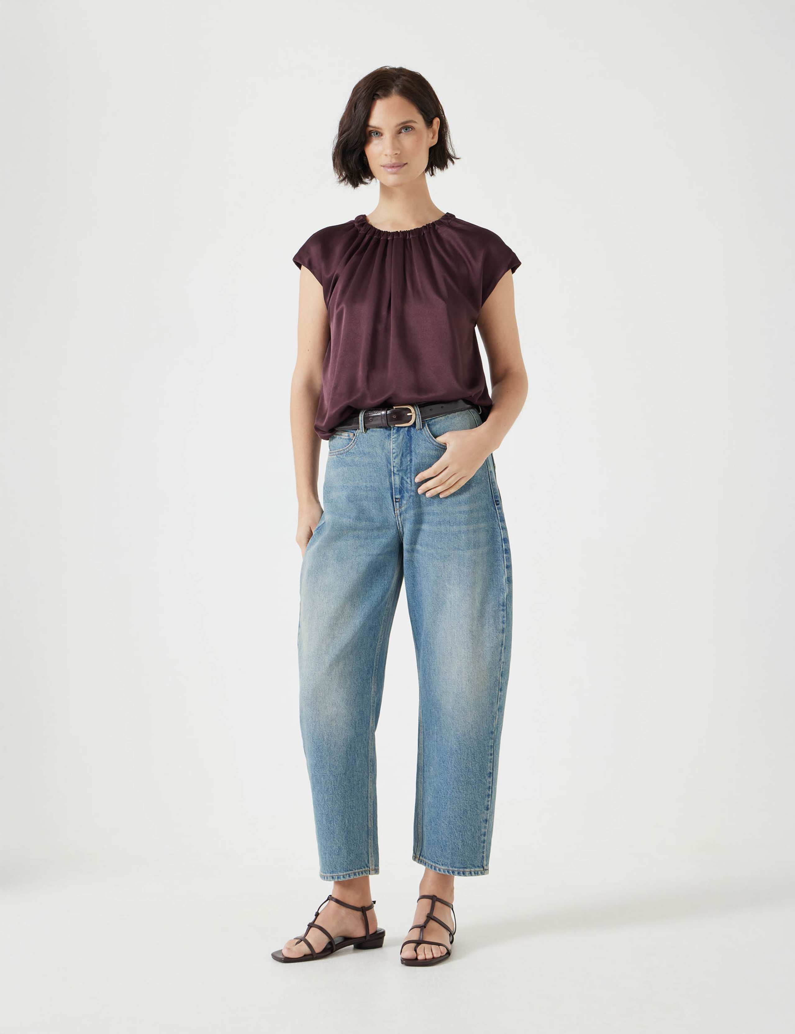 Satin Cap Sleeve Bubble Hem Blouse 3 of 5