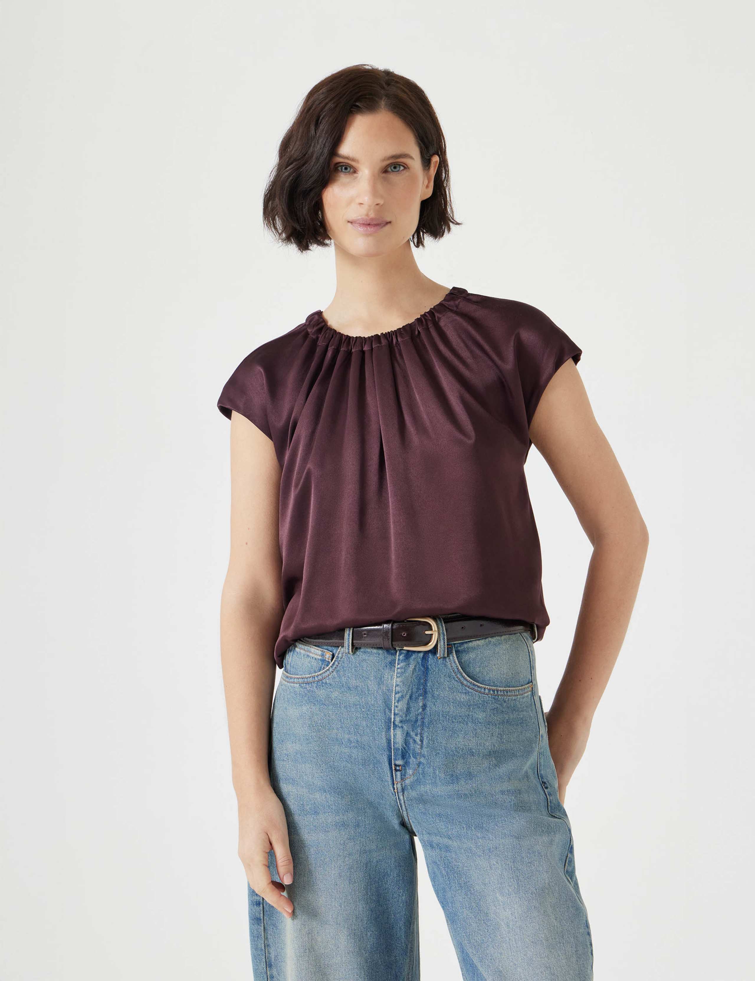 Satin Cap Sleeve Bubble Hem Blouse 5 of 5