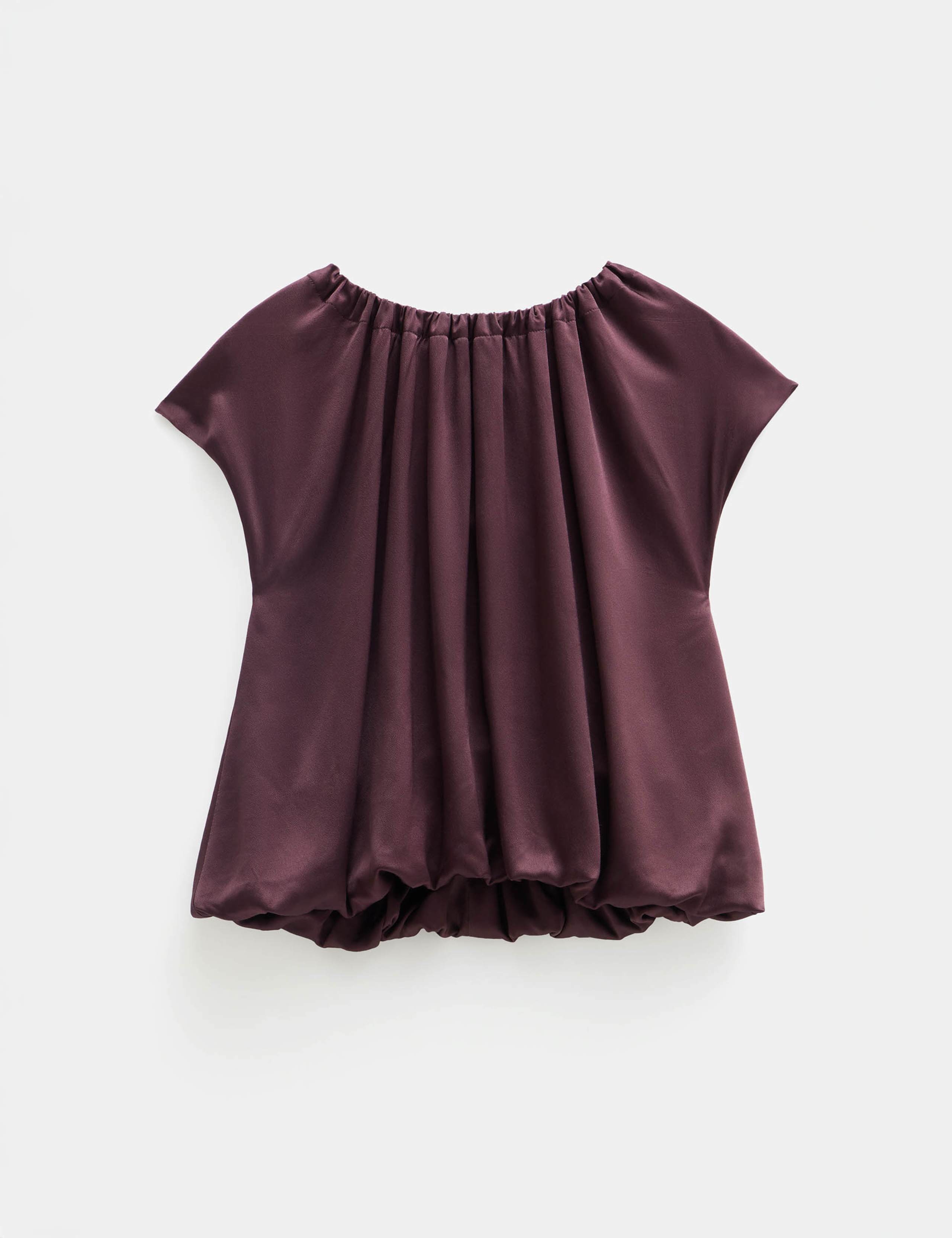 Satin Cap Sleeve Bubble Hem Blouse 2 of 5