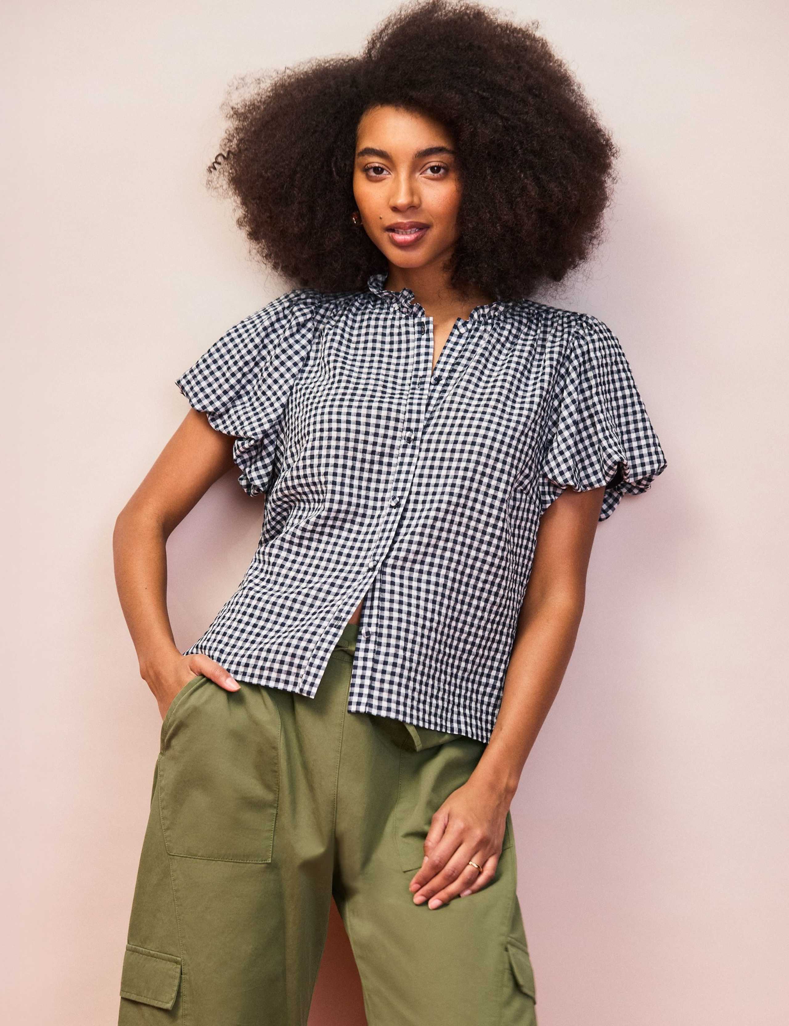 Gingham Button Through Puff Sleeve Shirt 3 of 6