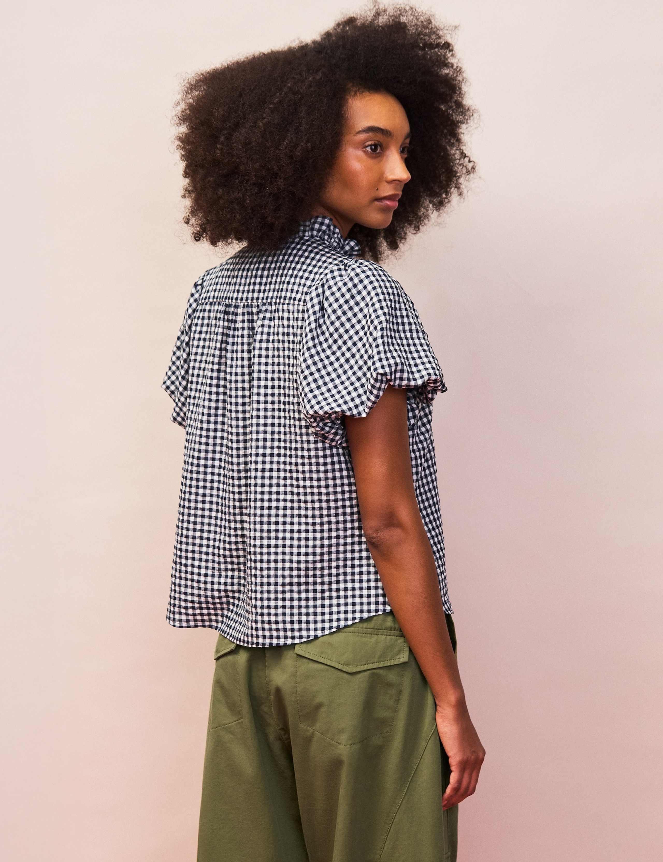 Gingham Button Through Puff Sleeve Shirt 4 of 6