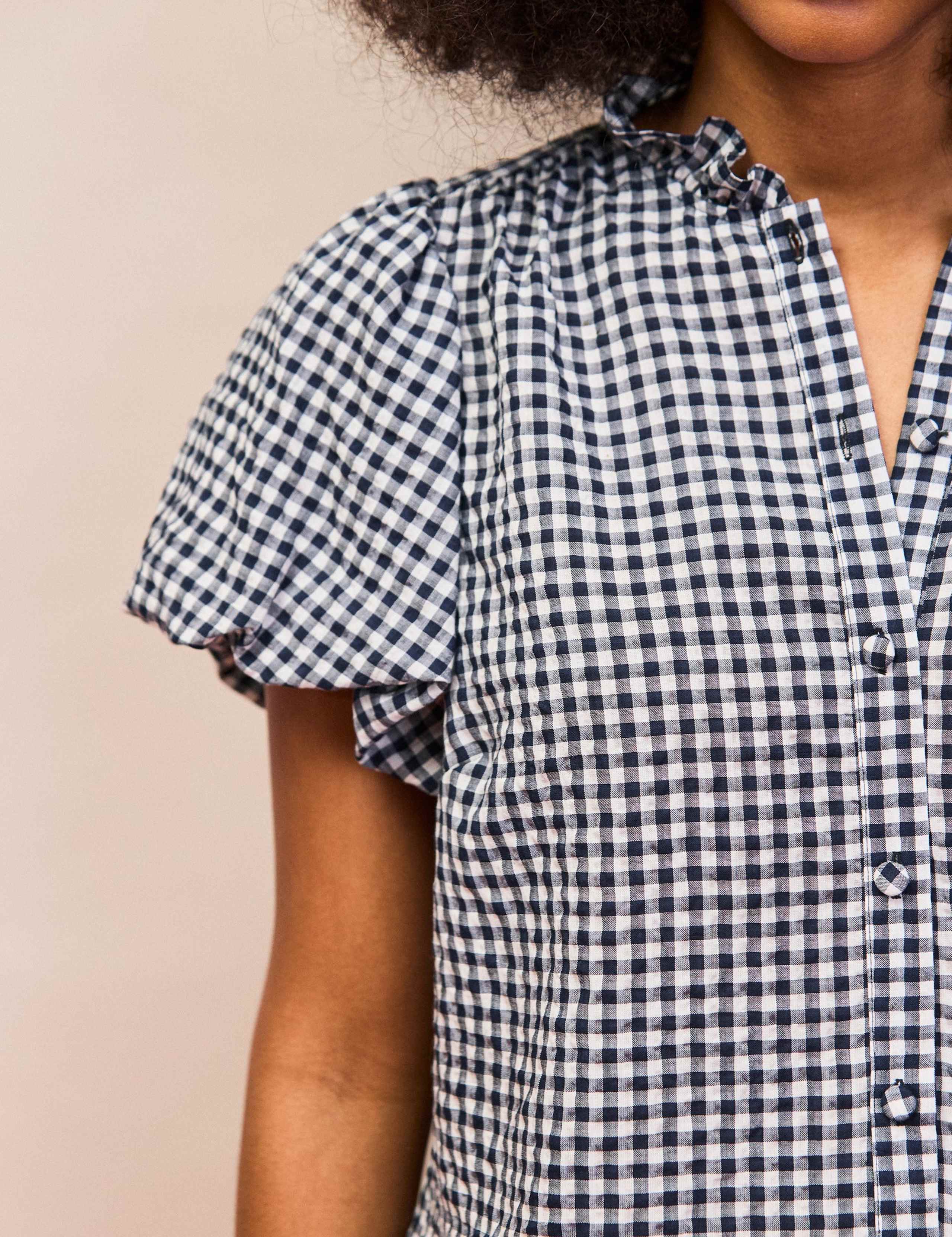 Gingham Button Through Puff Sleeve Shirt 6 of 6