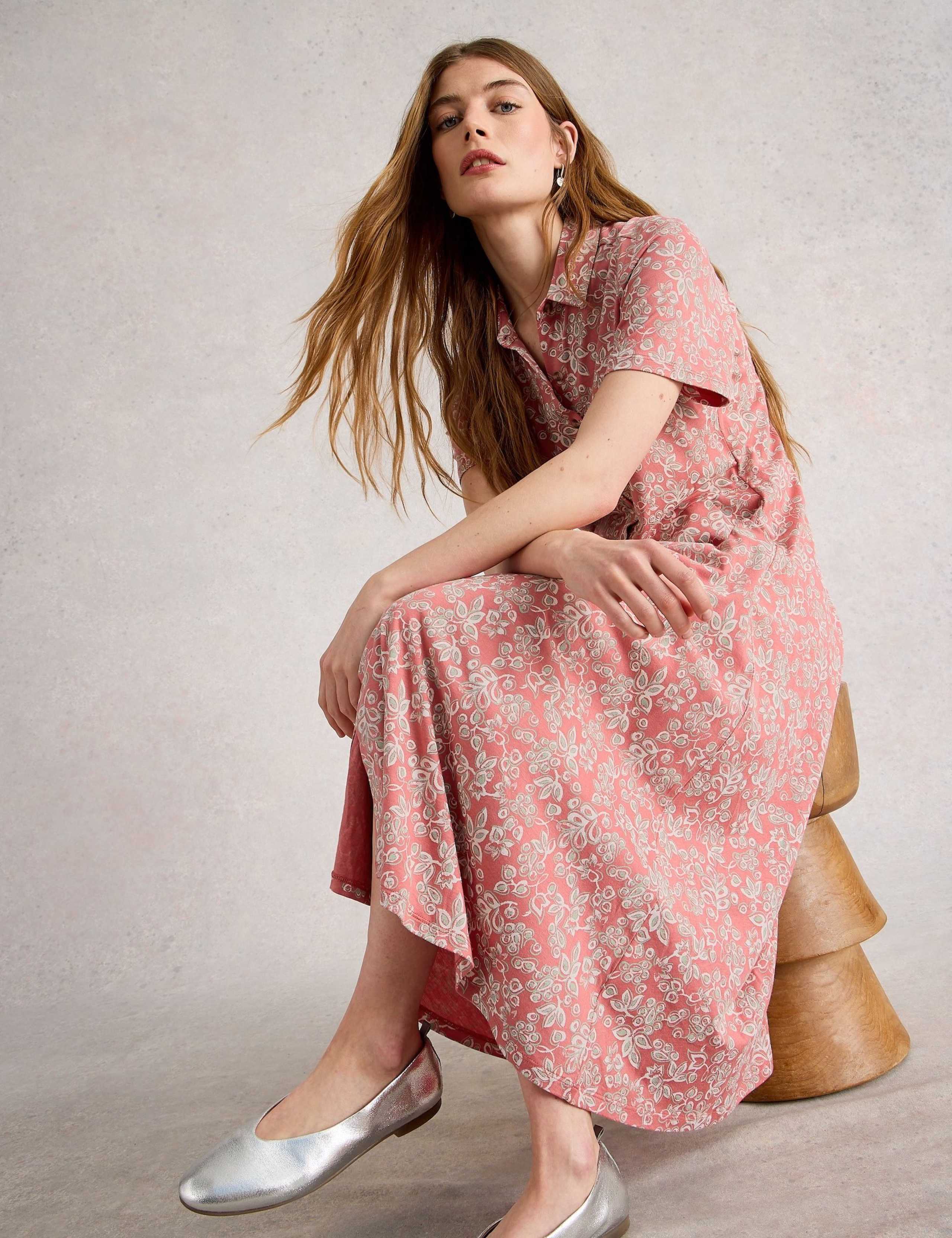 Jersey Floral Midi Shirt Dress 4 of 6