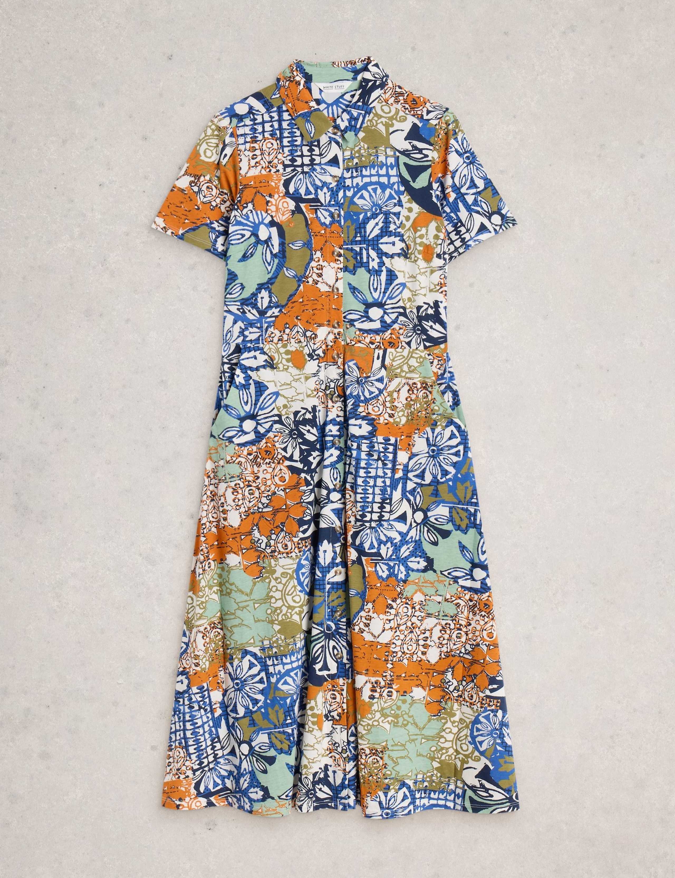 Jersey Floral Midi Shirt Dress 2 of 6
