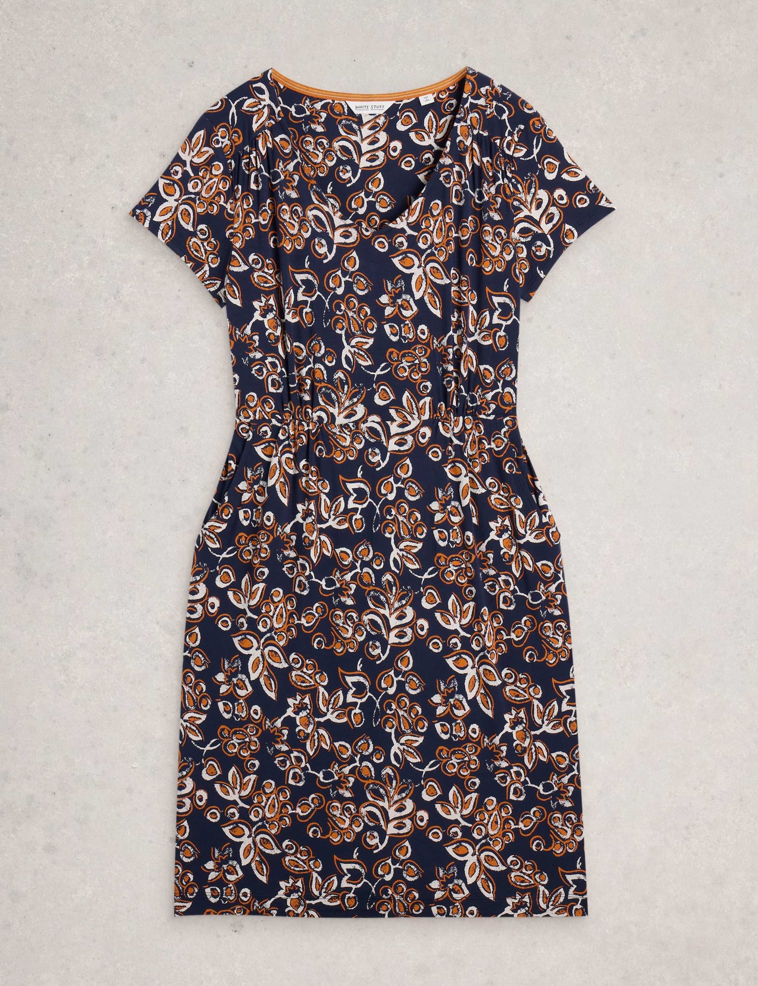 Jersey Paisley Floral V-Neck Tea Dress 2 of 6