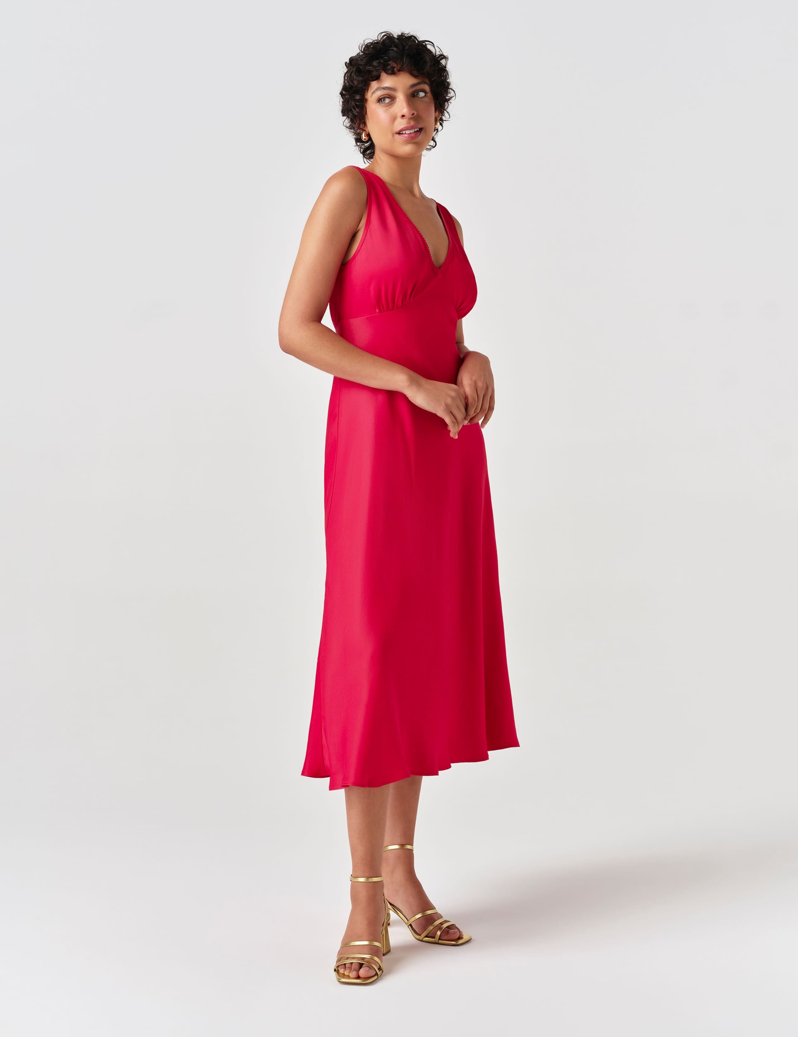 Satin V-Neck Tie Back Midi Tea Dress 2 of 8