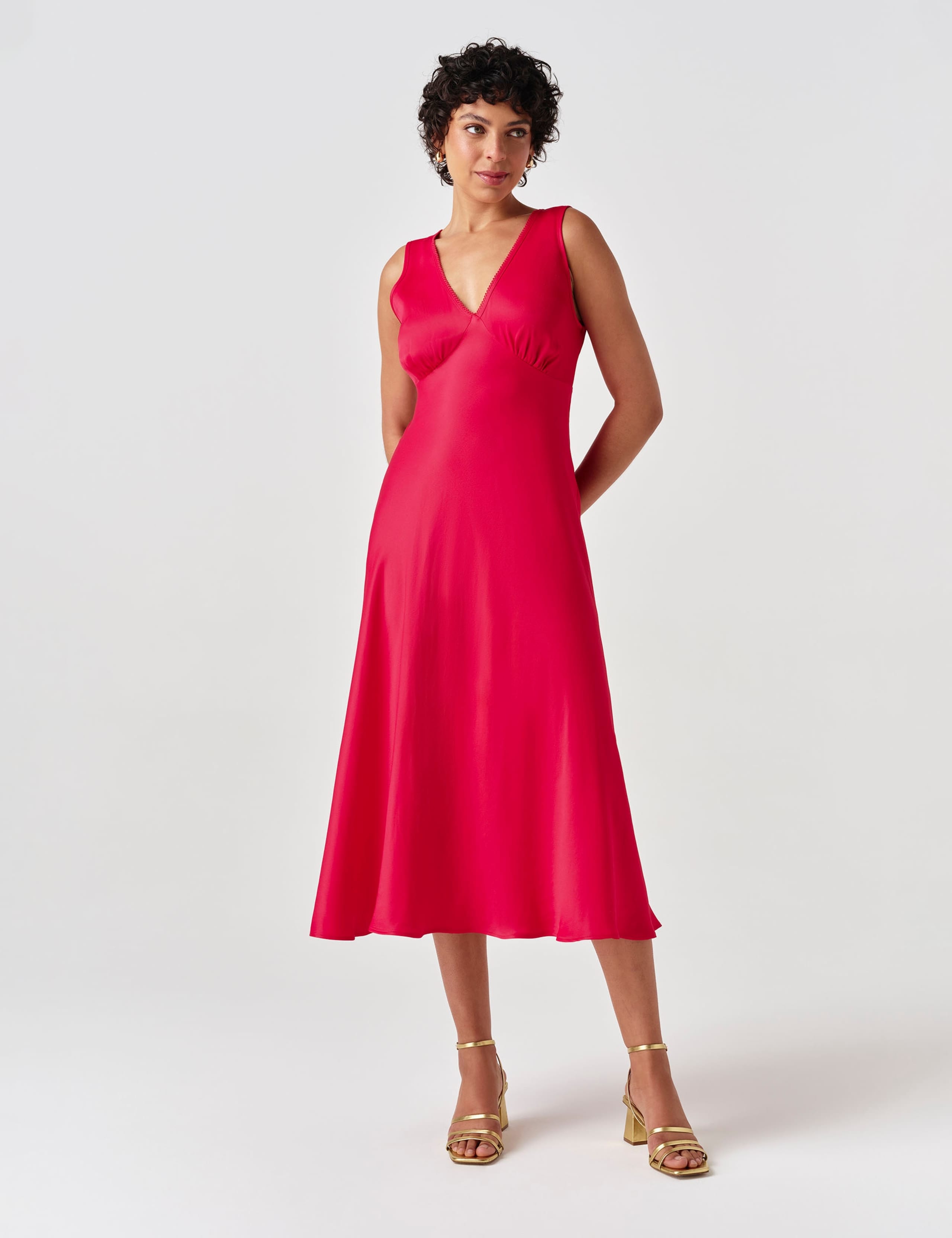 Satin V-Neck Tie Back Midi Tea Dress 3 of 8