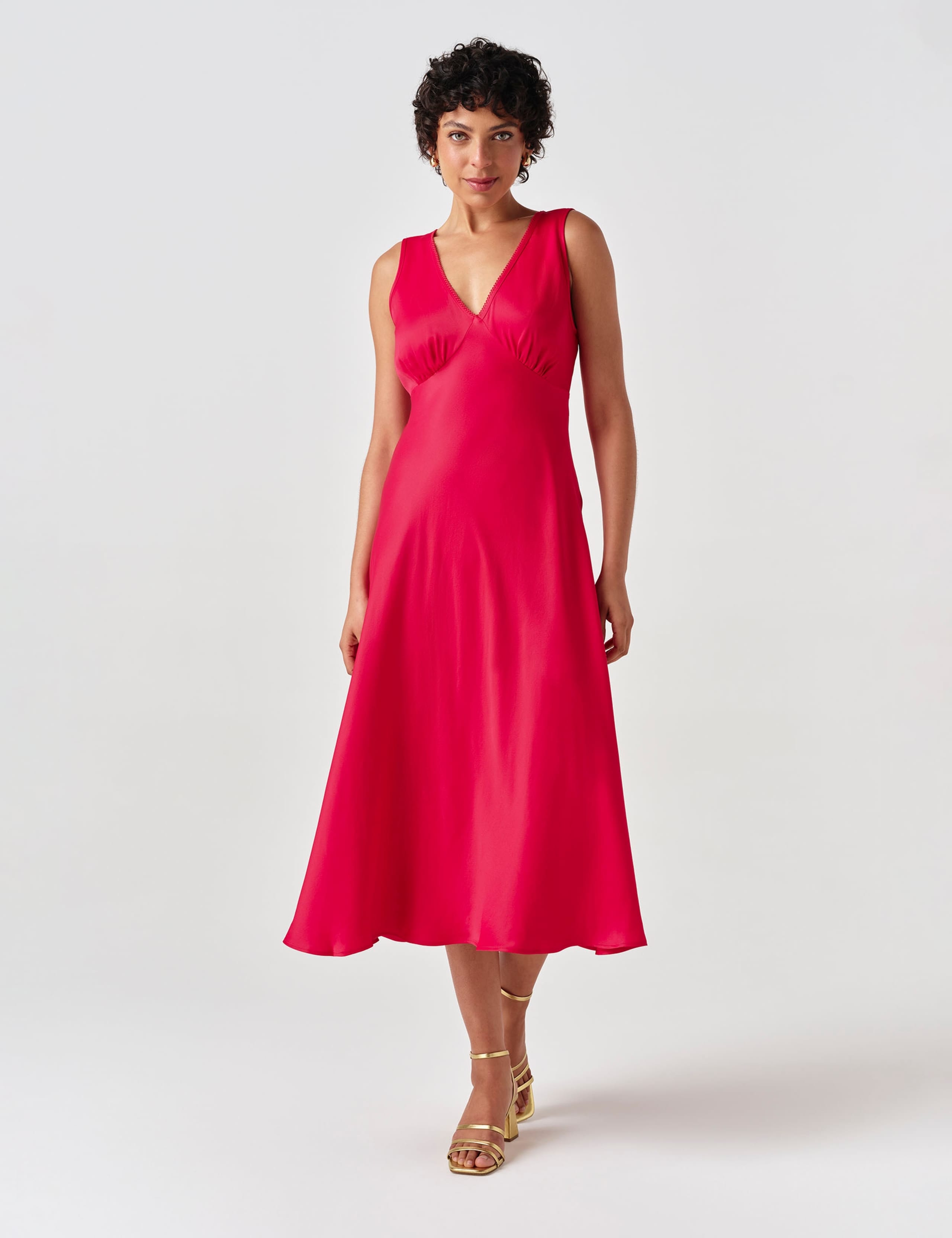 Satin V-Neck Tie Back Midi Tea Dress 4 of 8