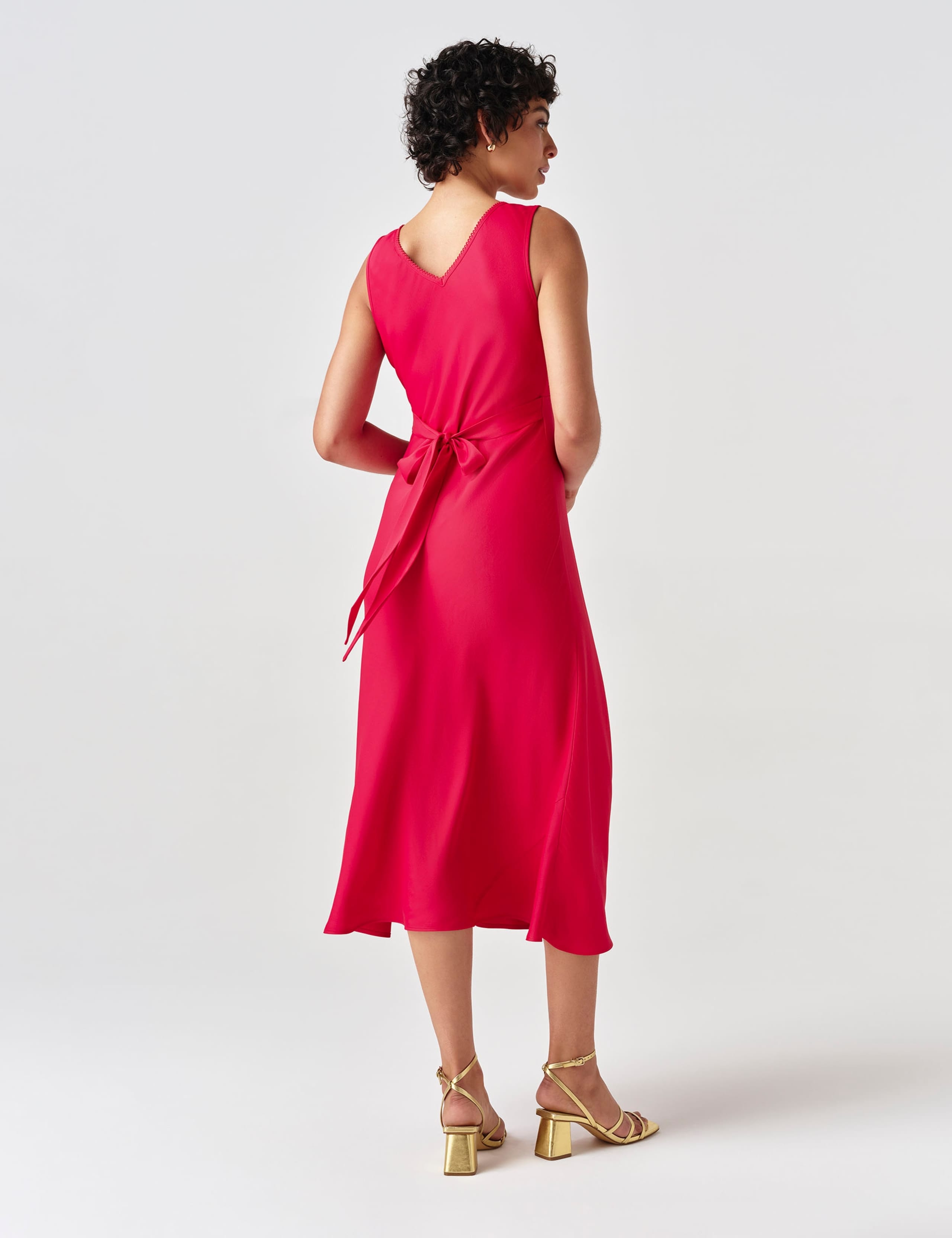 Satin V-Neck Tie Back Midi Tea Dress 5 of 8