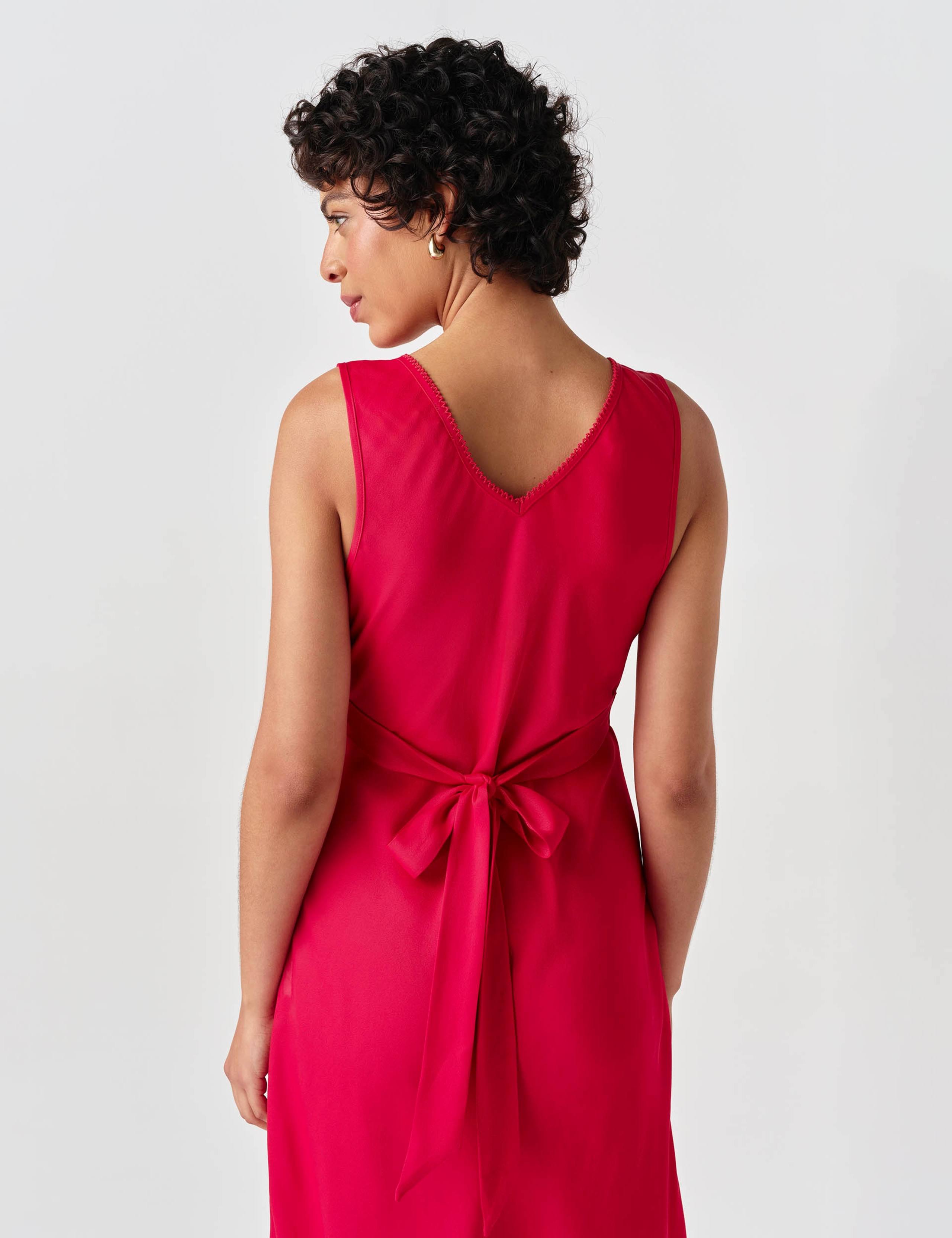 Satin V-Neck Tie Back Midi Tea Dress 7 of 8