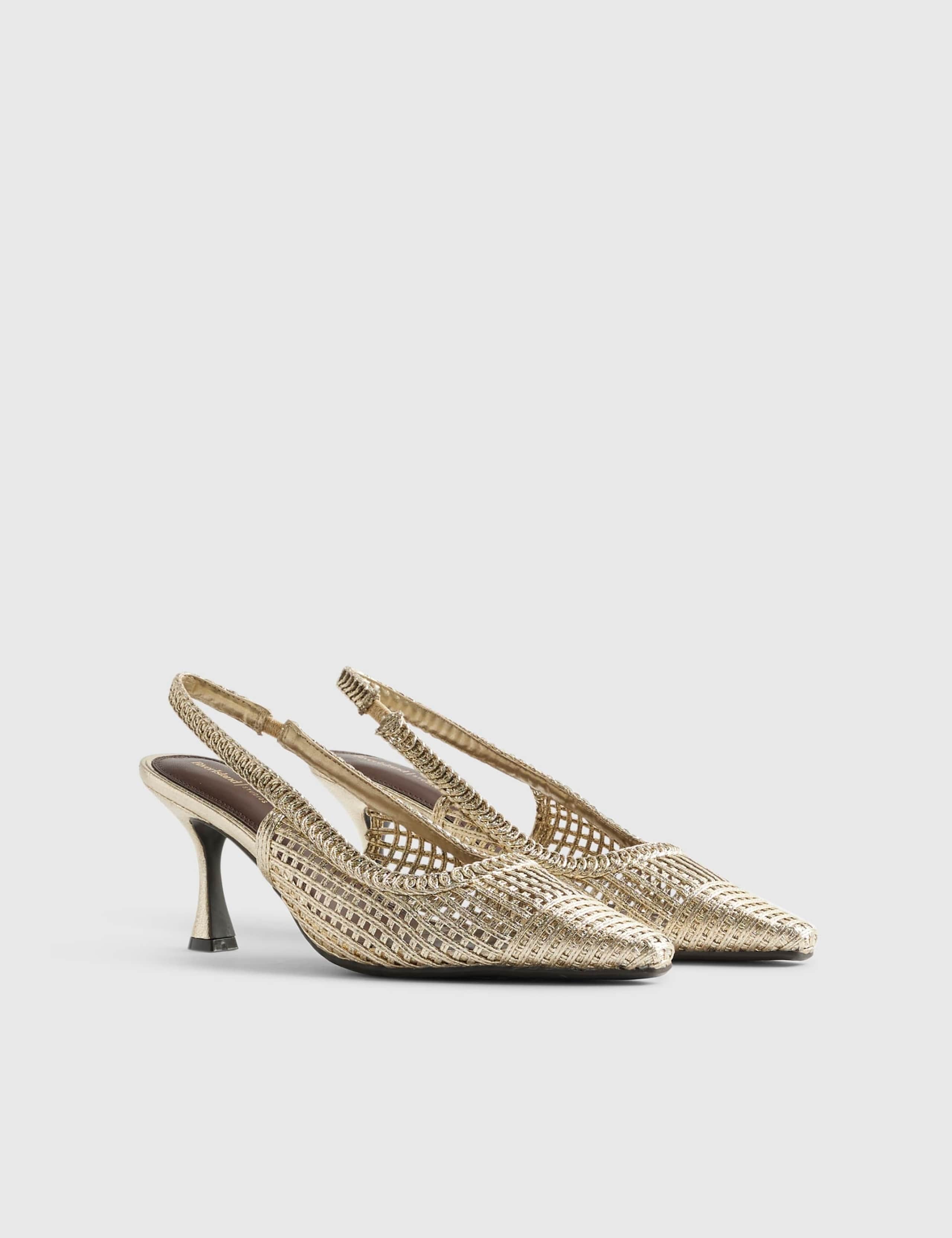 Metallic Woven Stiletto Heel Slingback Shoes 2 of 5