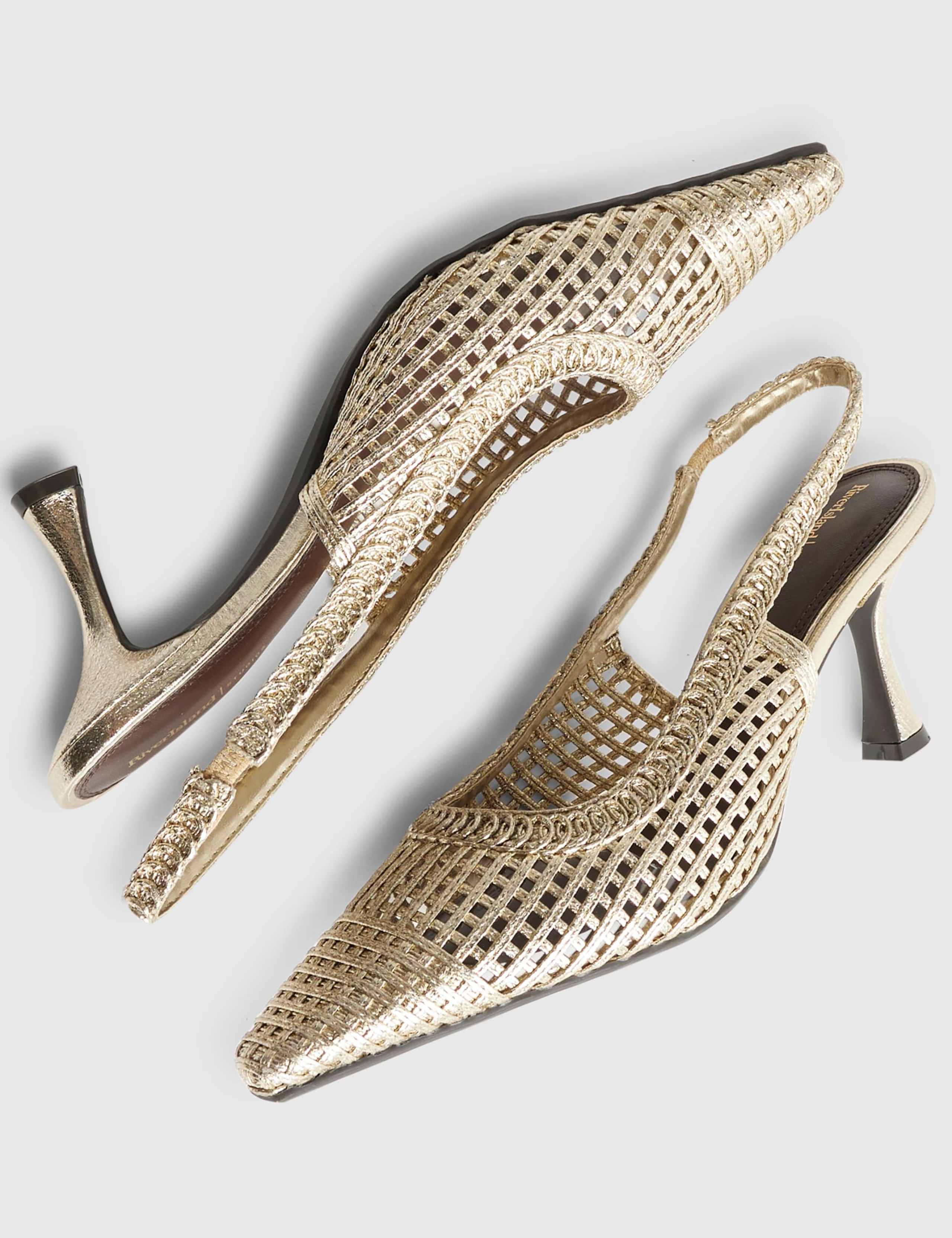 Metallic Woven Stiletto Heel Slingback Shoes 4 of 5