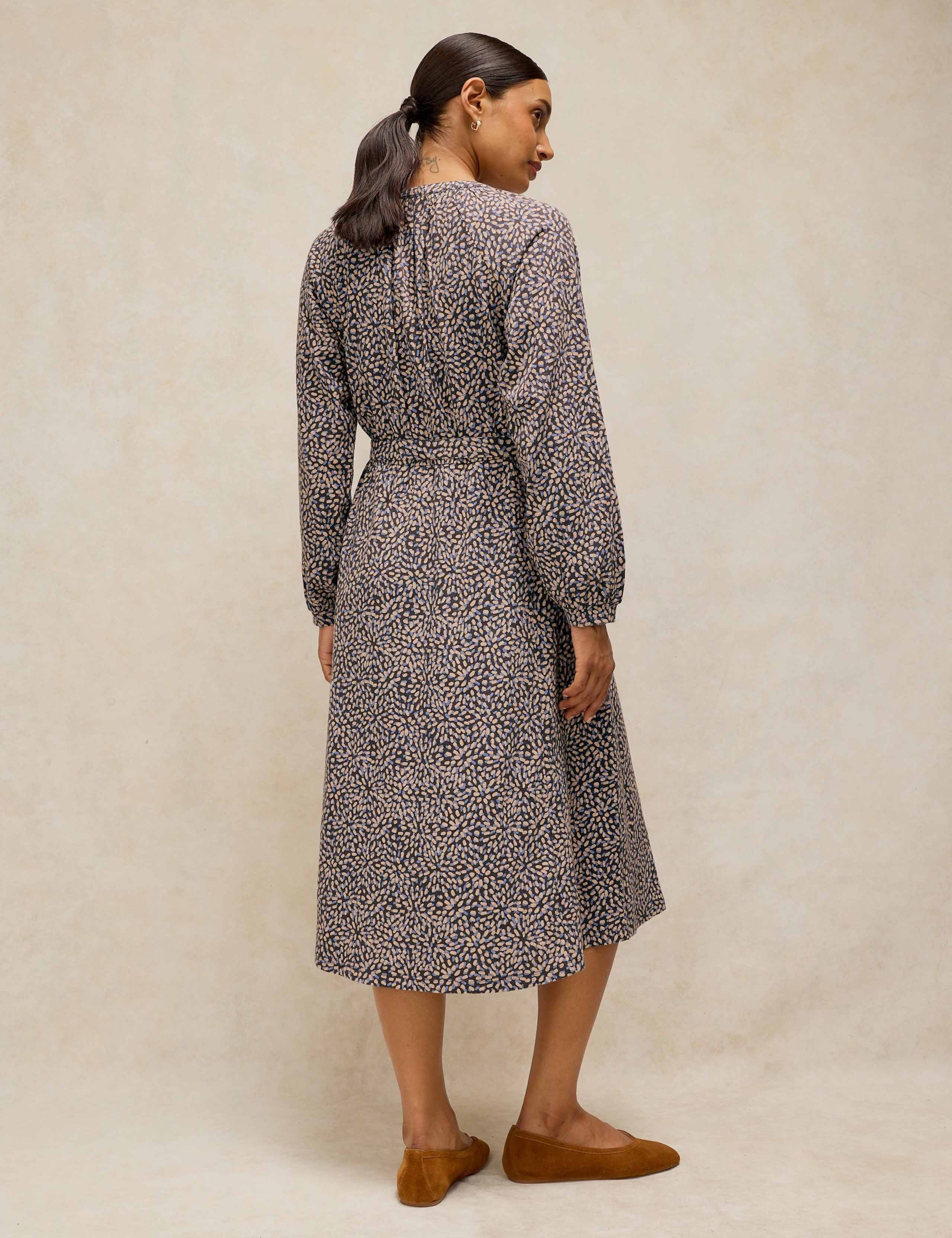 Pure Cotton Jersey Printed Midi Waisted Dress 3 of 6