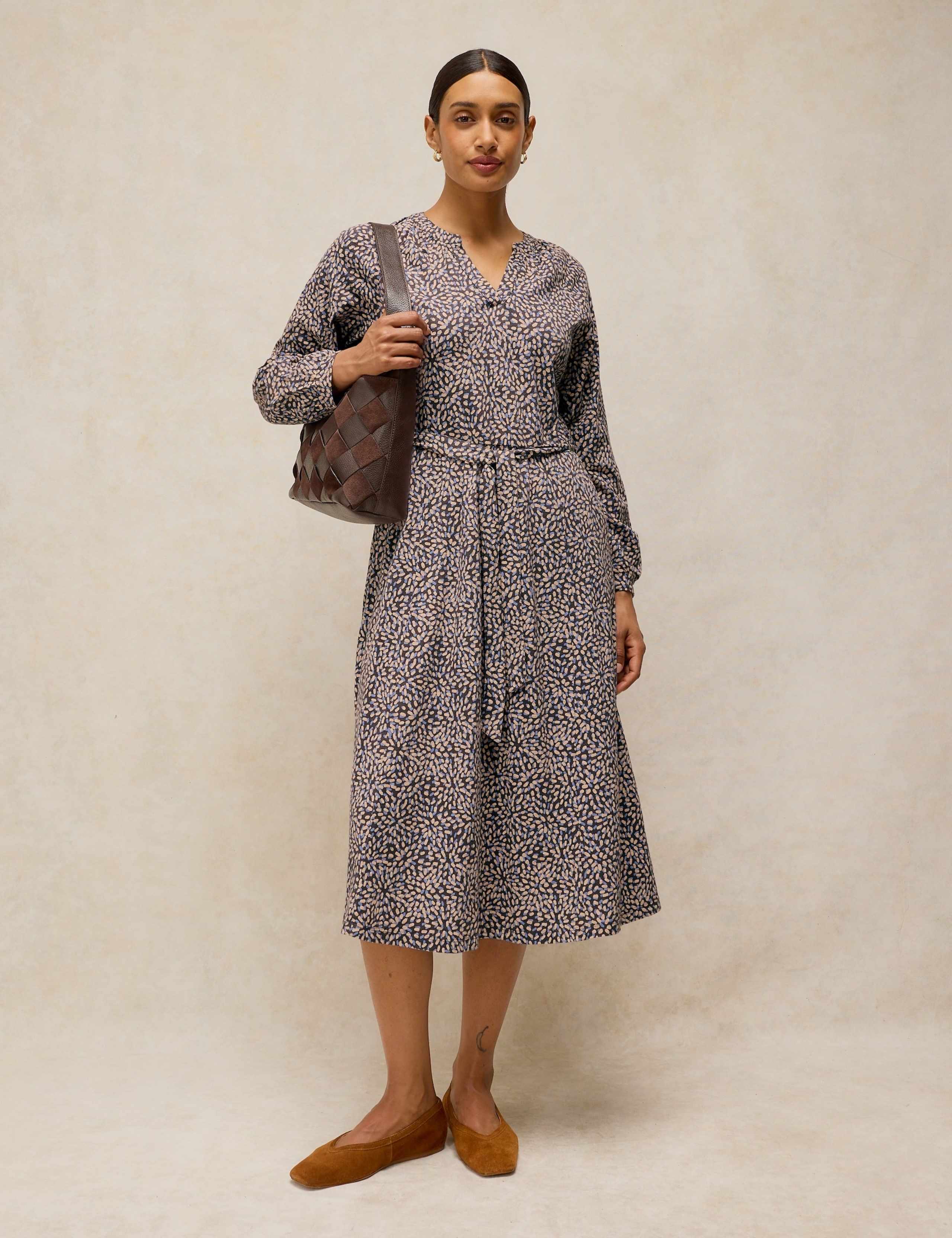 Pure Cotton Jersey Printed Midi Waisted Dress 4 of 6