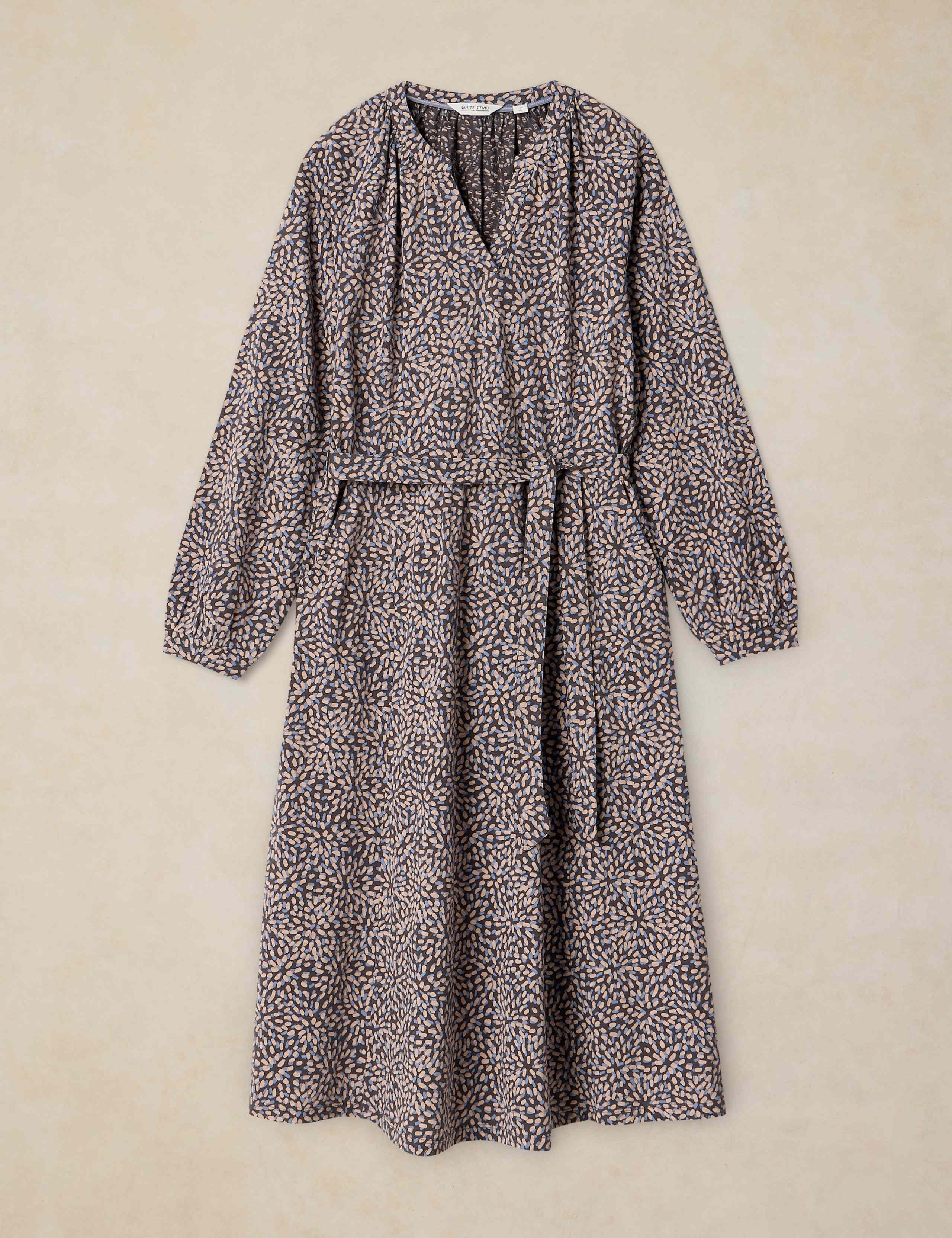 Pure Cotton Jersey Printed Midi Waisted Dress 2 of 6