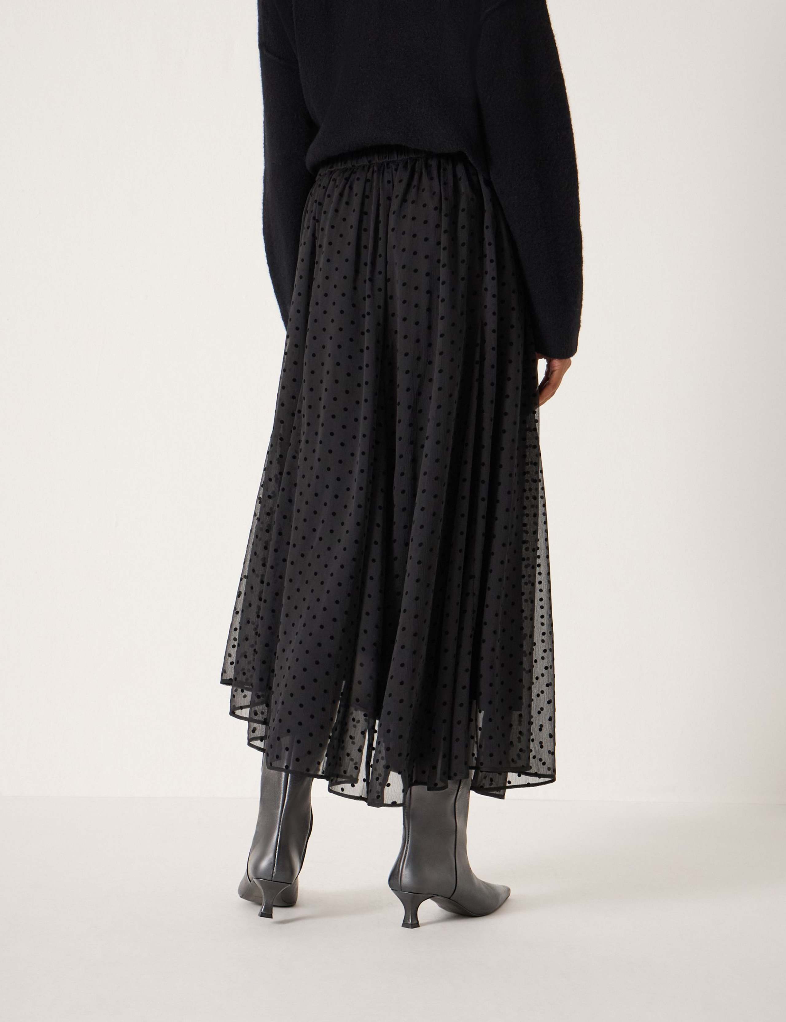 Flocked Polka Dot Midi Asymmetric Skirt 3 of 5