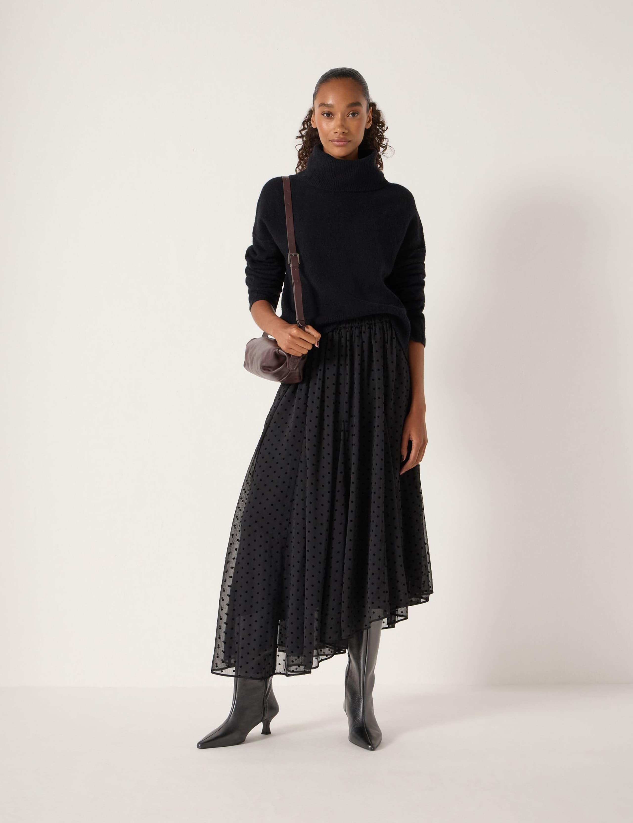 Flocked Polka Dot Midi Asymmetric Skirt 4 of 5