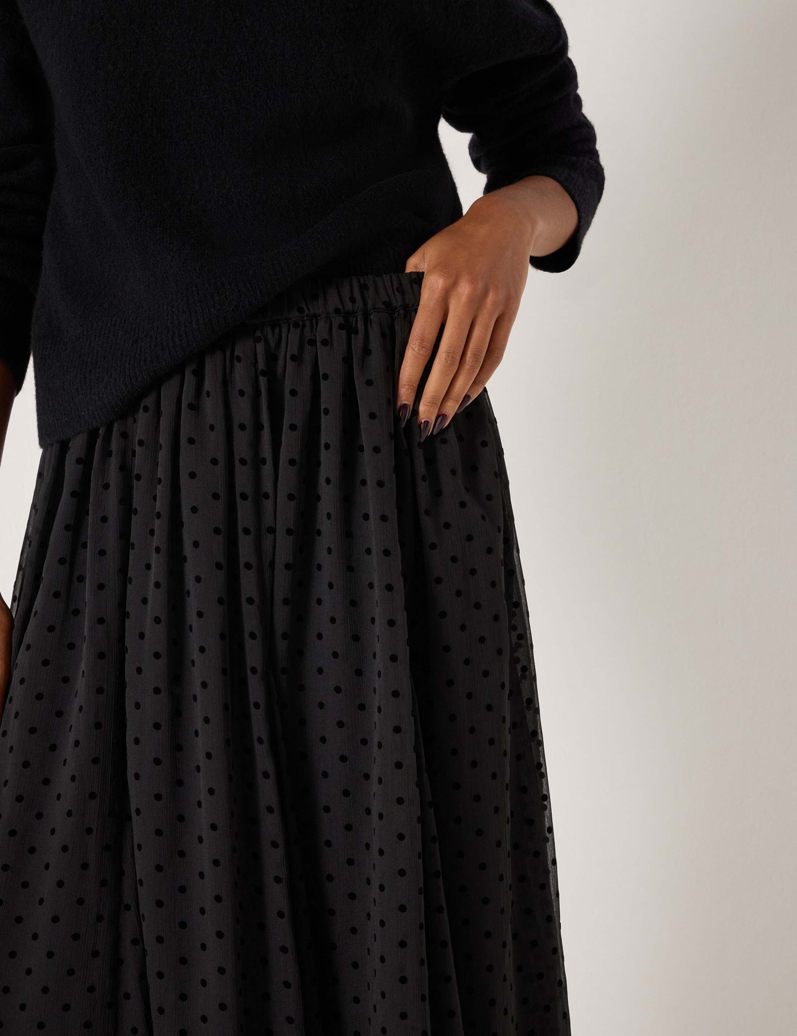 Flocked Polka Dot Midi Asymmetric Skirt 5 of 5