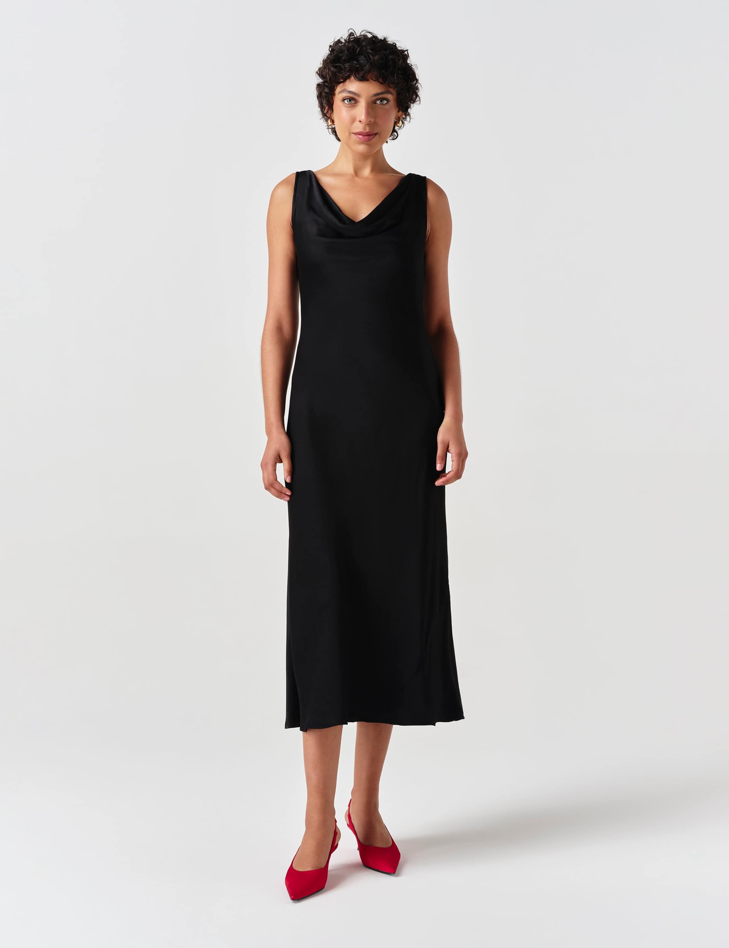 Satin Cowl Neck Midi Column Dress 2 of 8