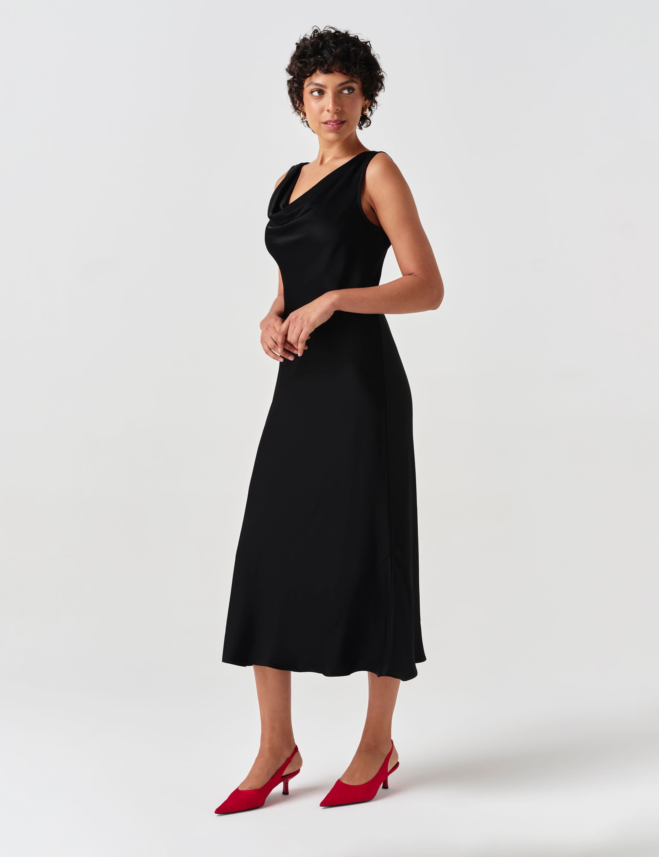Satin Cowl Neck Midi Column Dress 3 of 8