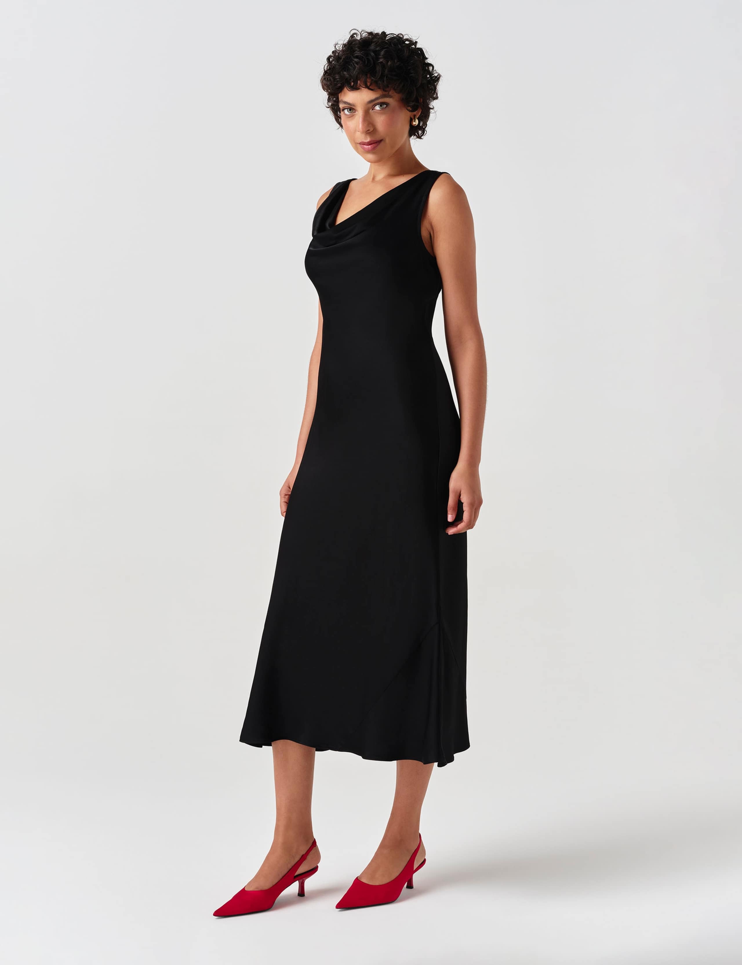 Satin Cowl Neck Midi Column Dress 4 of 8