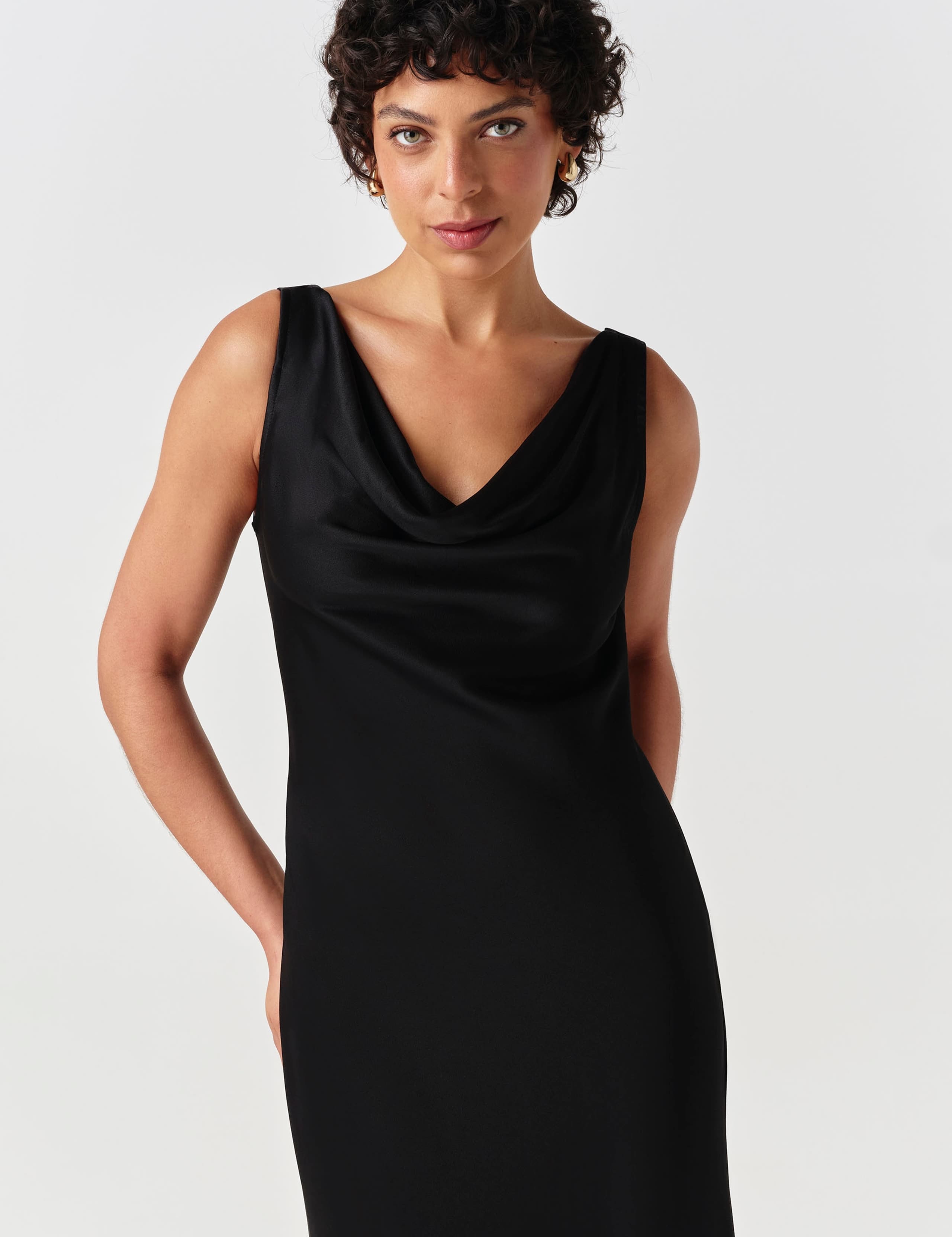 Satin Cowl Neck Midi Column Dress 6 of 8