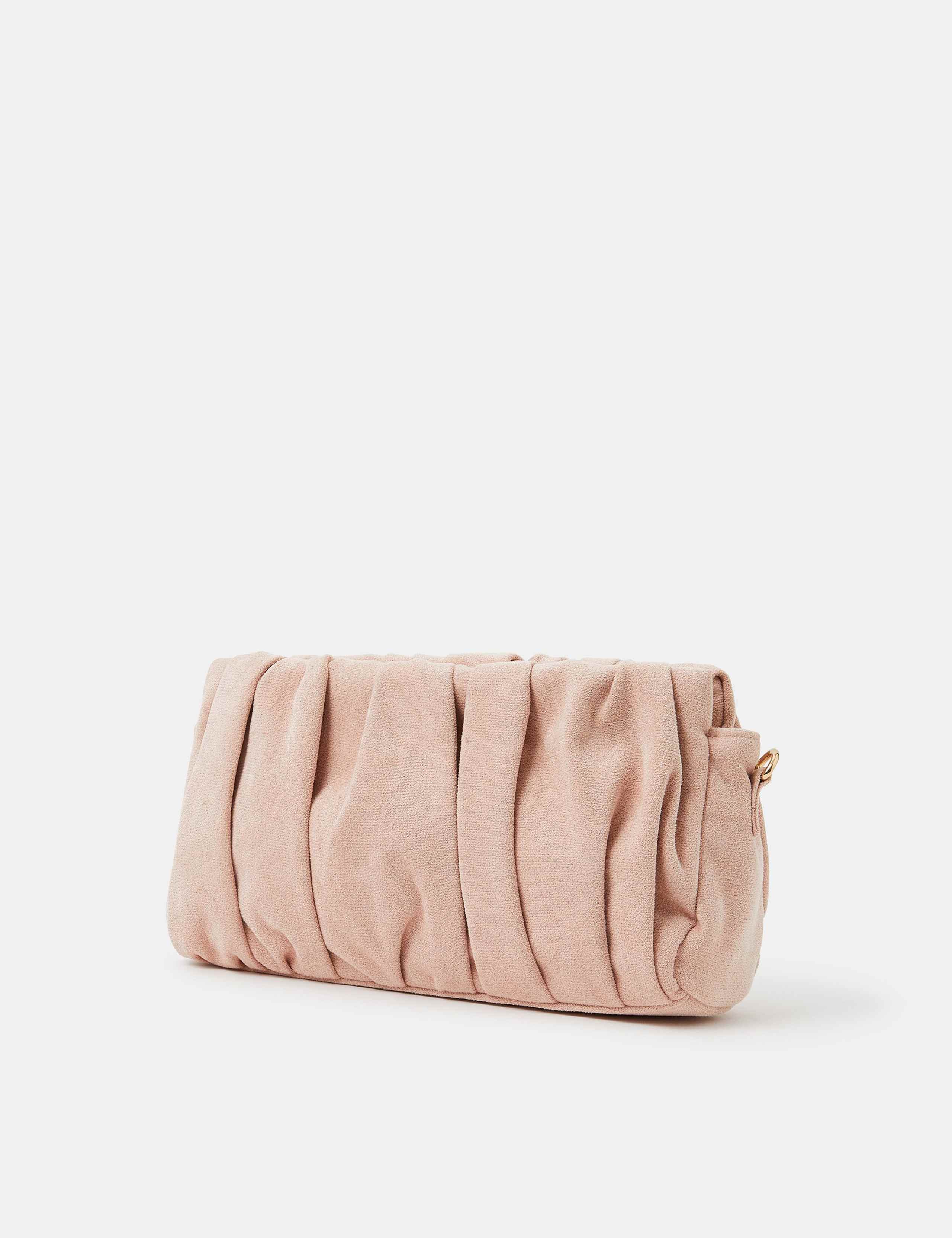 Faux Suede Ruched Chain Strap Clutch Bag 2 of 5