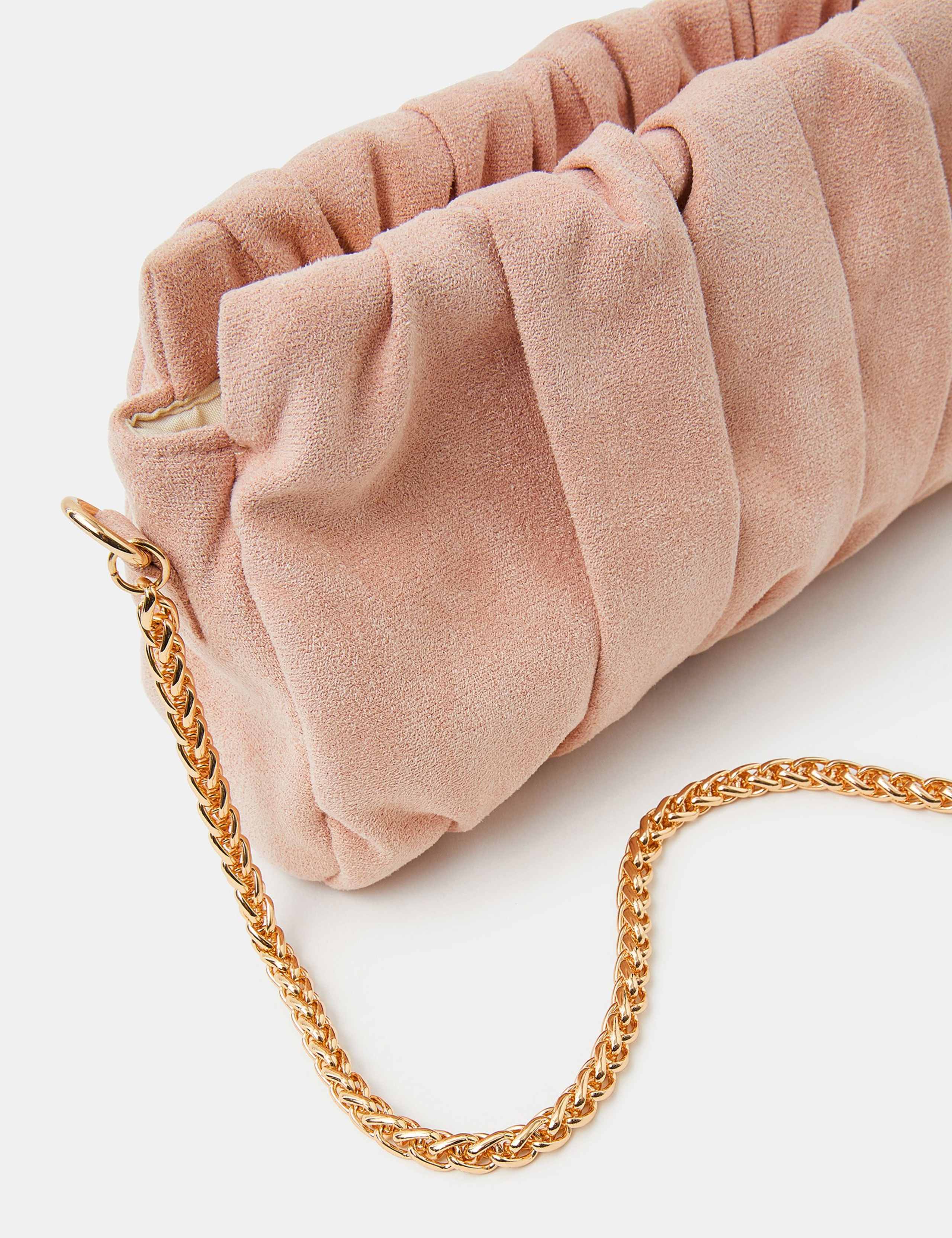 Faux Suede Ruched Chain Strap Clutch Bag 5 of 5