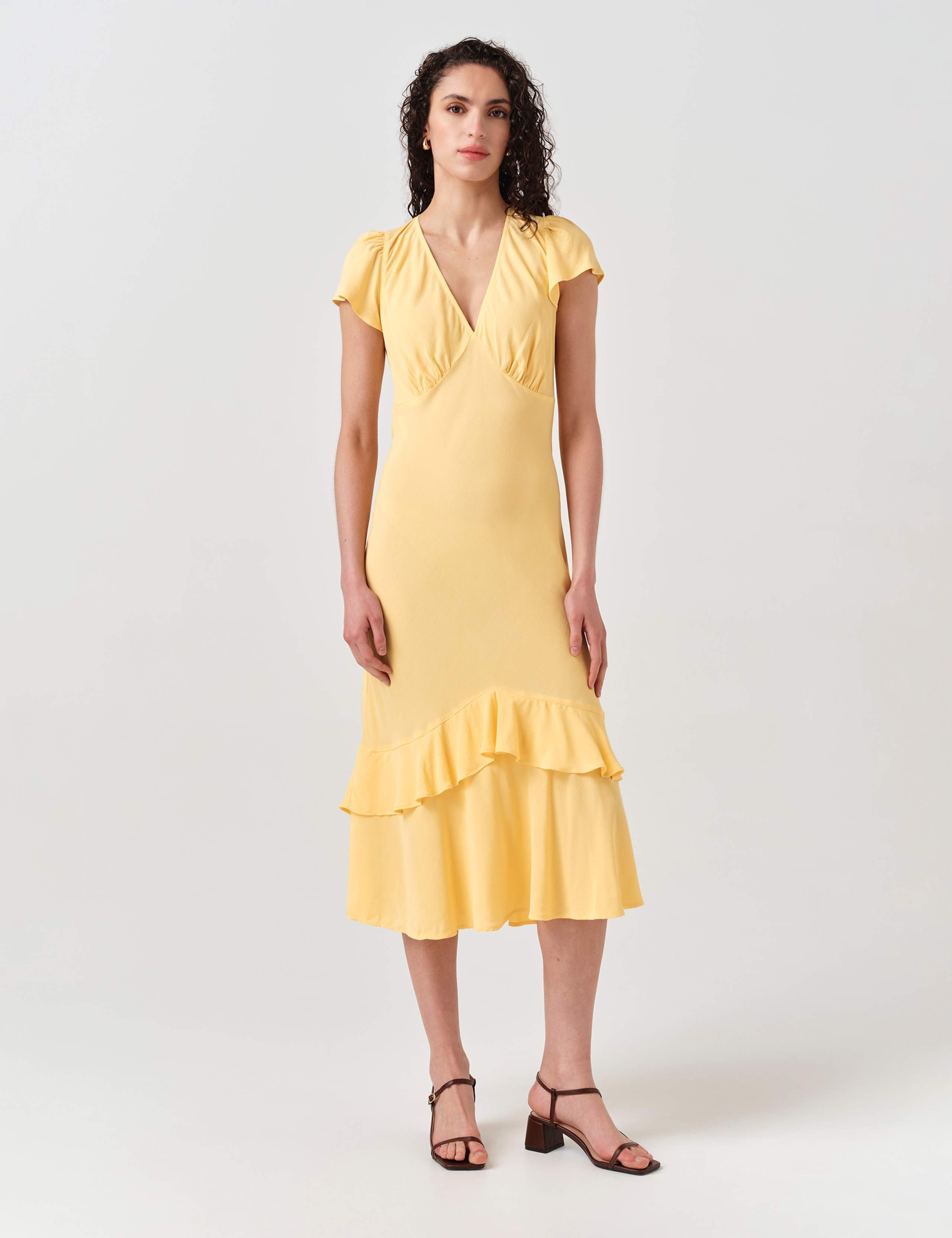 Crepe V-Neck Midi Tiered Tea Dress 1 of 6
