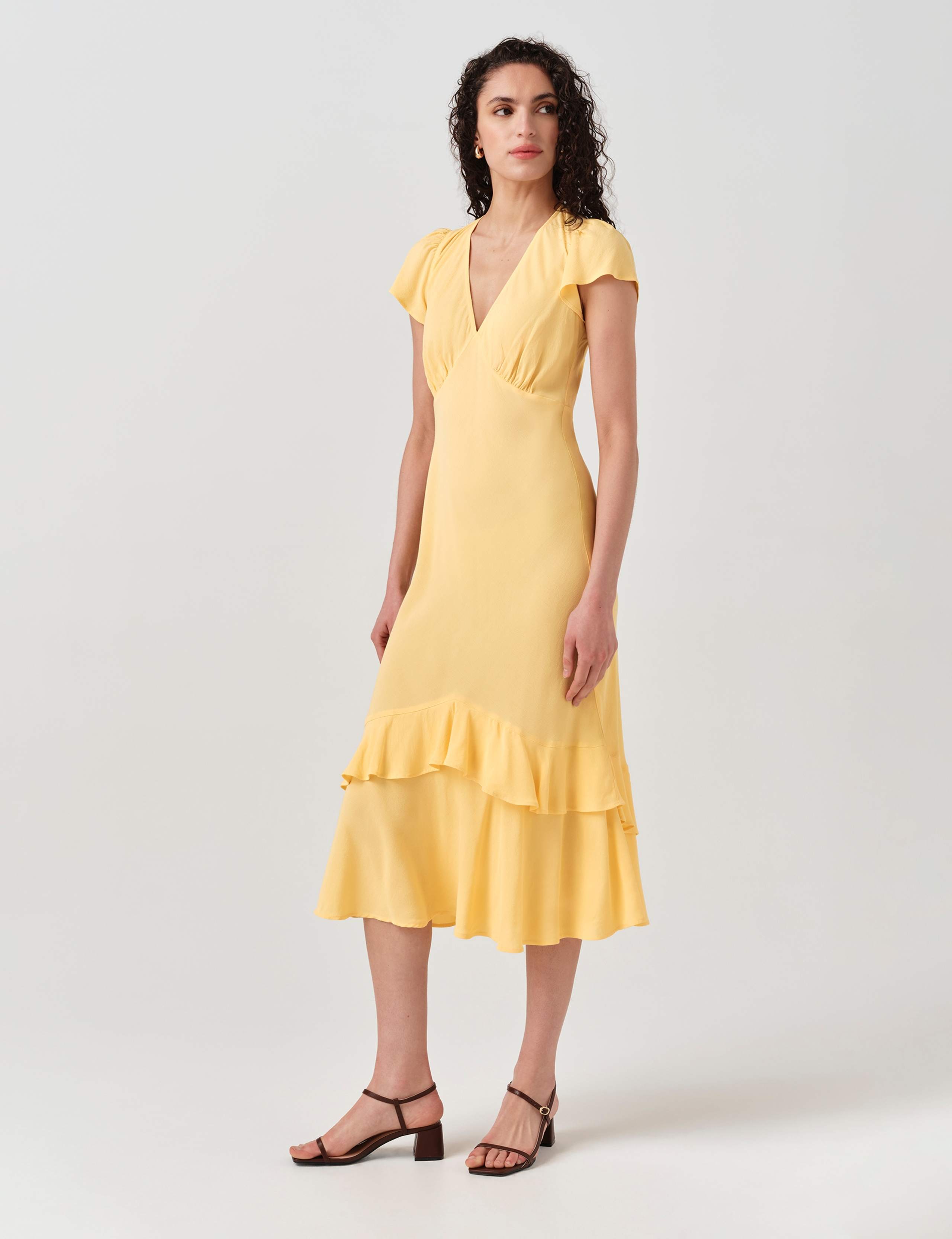 Crepe V-Neck Midi Tiered Tea Dress 2 of 6