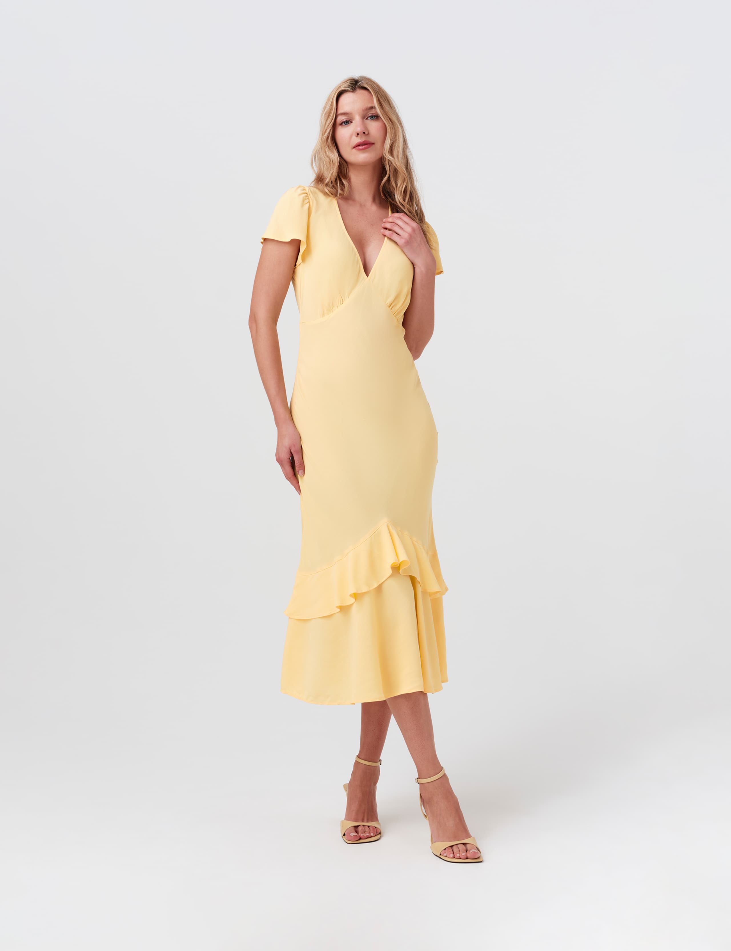 Crepe V-Neck Midi Tiered Tea Dress 7 of 9