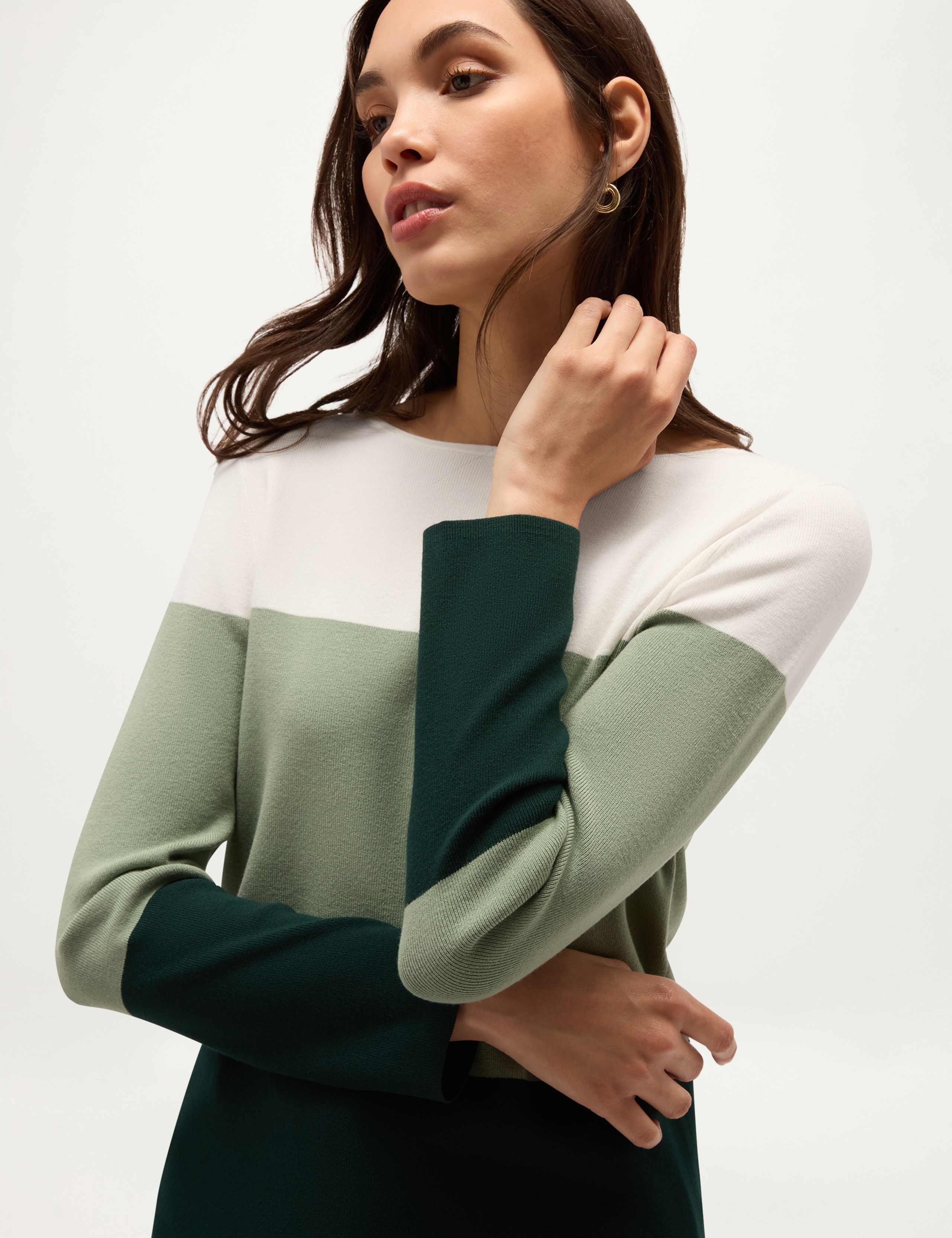 Rayon Rich Colour Block Boat Neck Relaxed Jumper 4 of 6