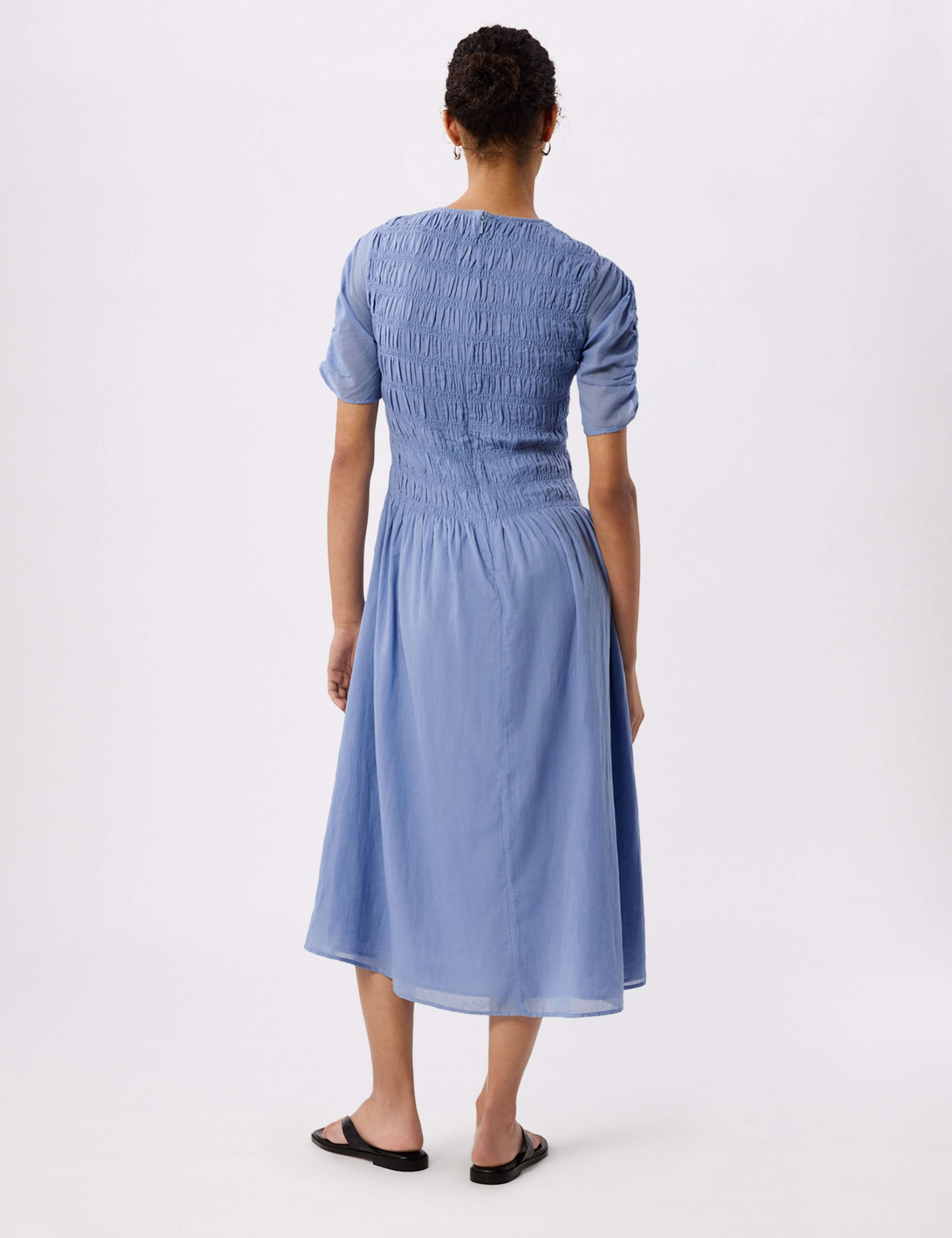 Pure Cotton Smocked Ruched Midi Dress 4 of 6